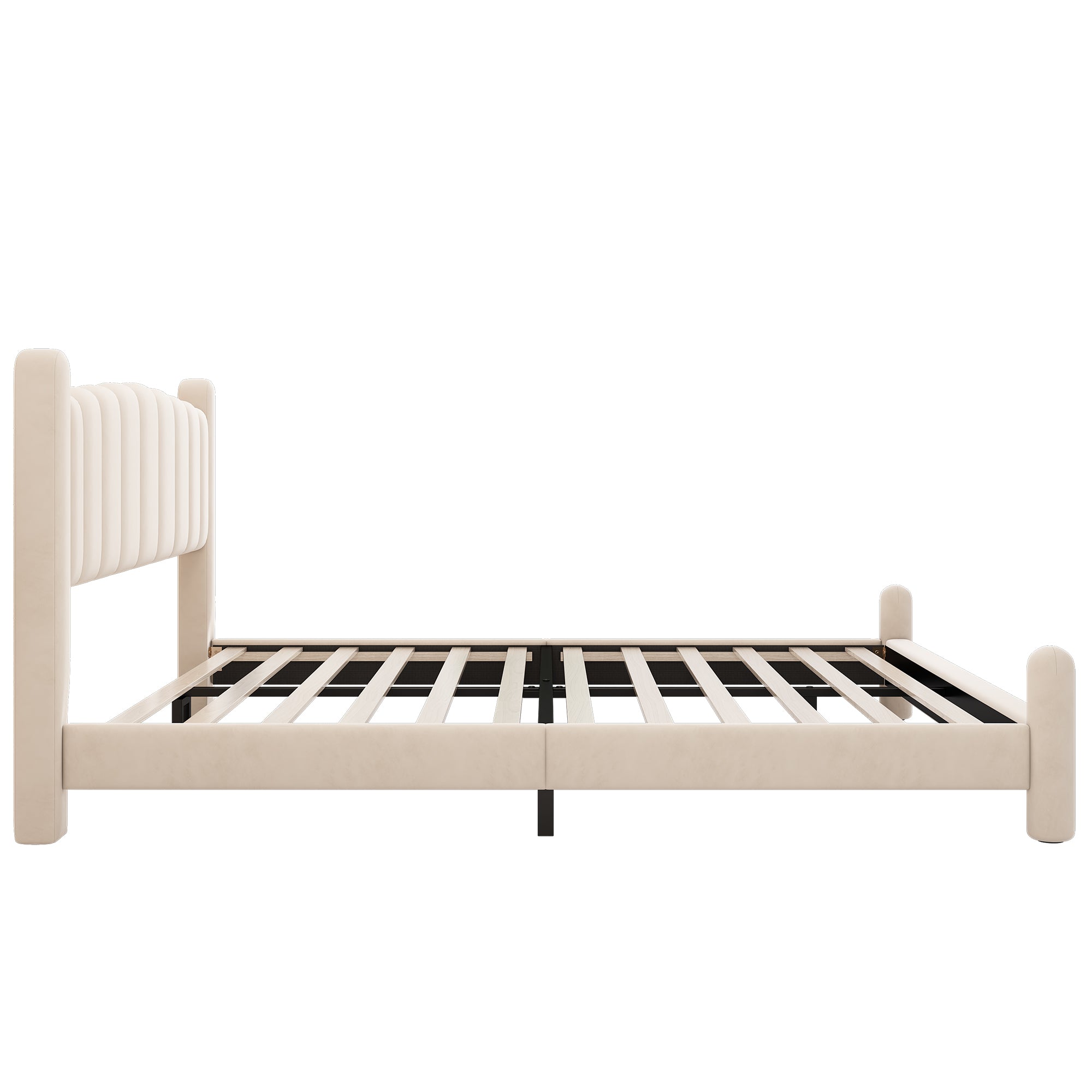 Logidon gestoffeerd bed 160x200 beige fluweel waaierhoofdeinde lattenbodem