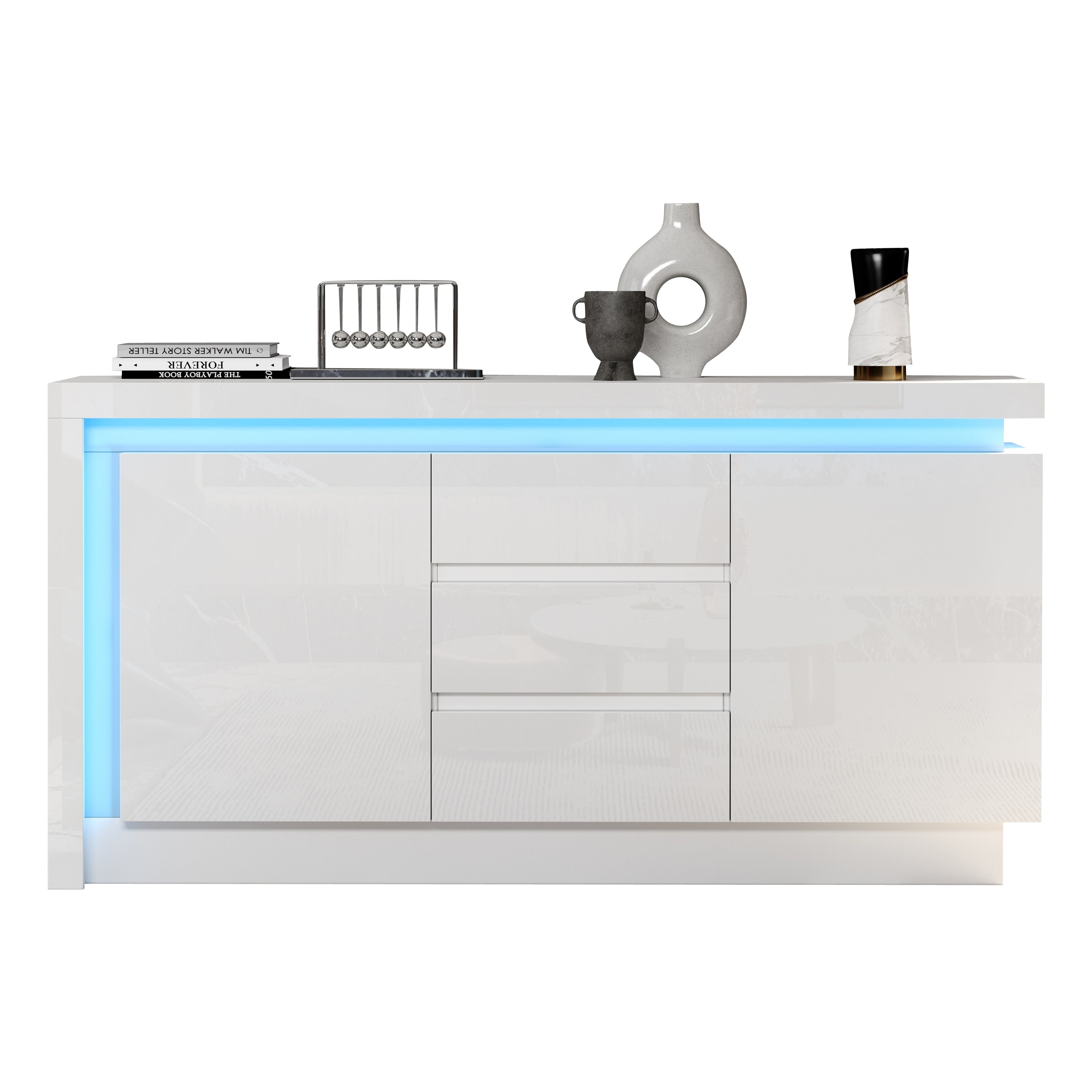 Logidon sideboard 140x35x72 cm white high gloss with LED