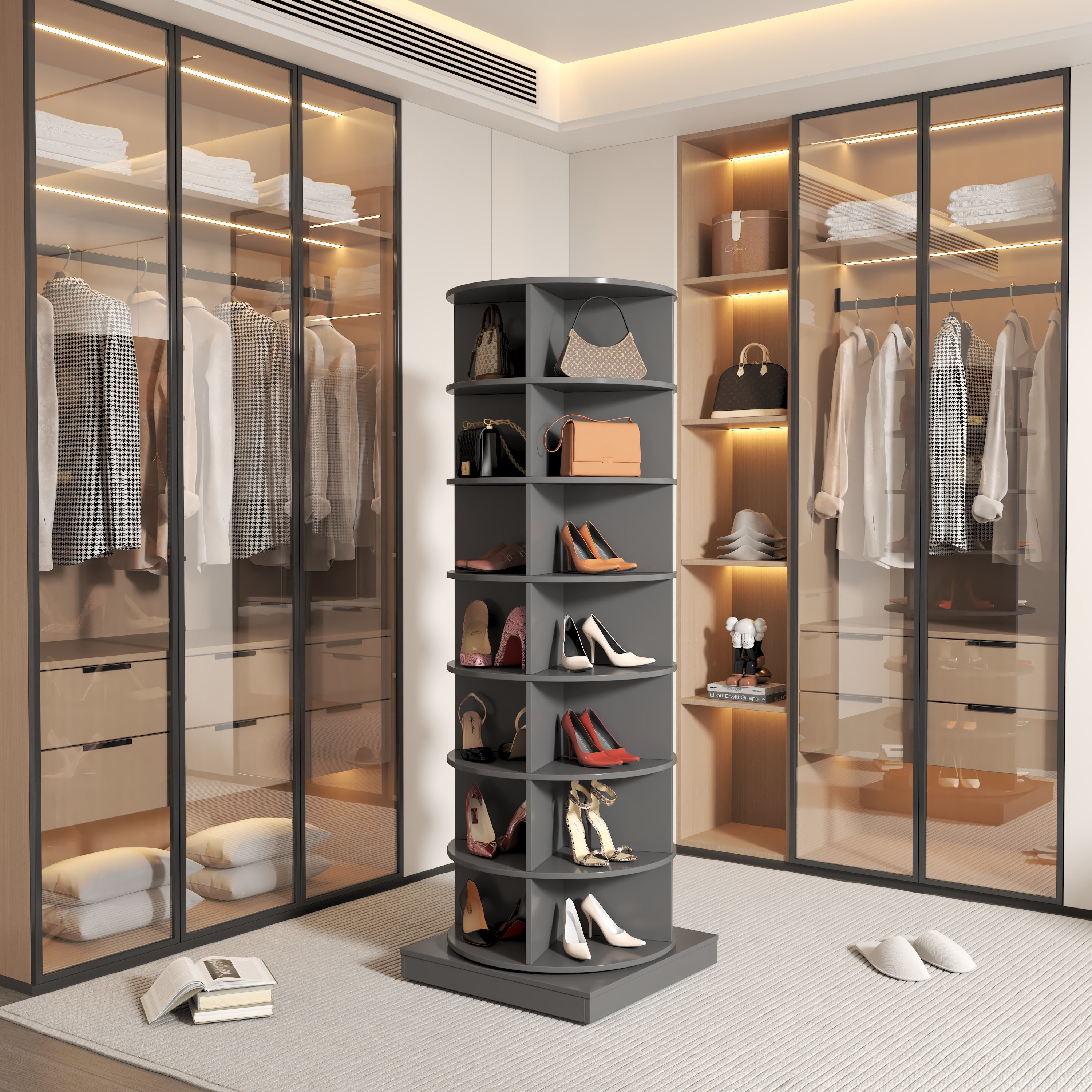 Logidon Roterende schoenenkast 360 graden grijs 7 niveaus 28 paar schoenen