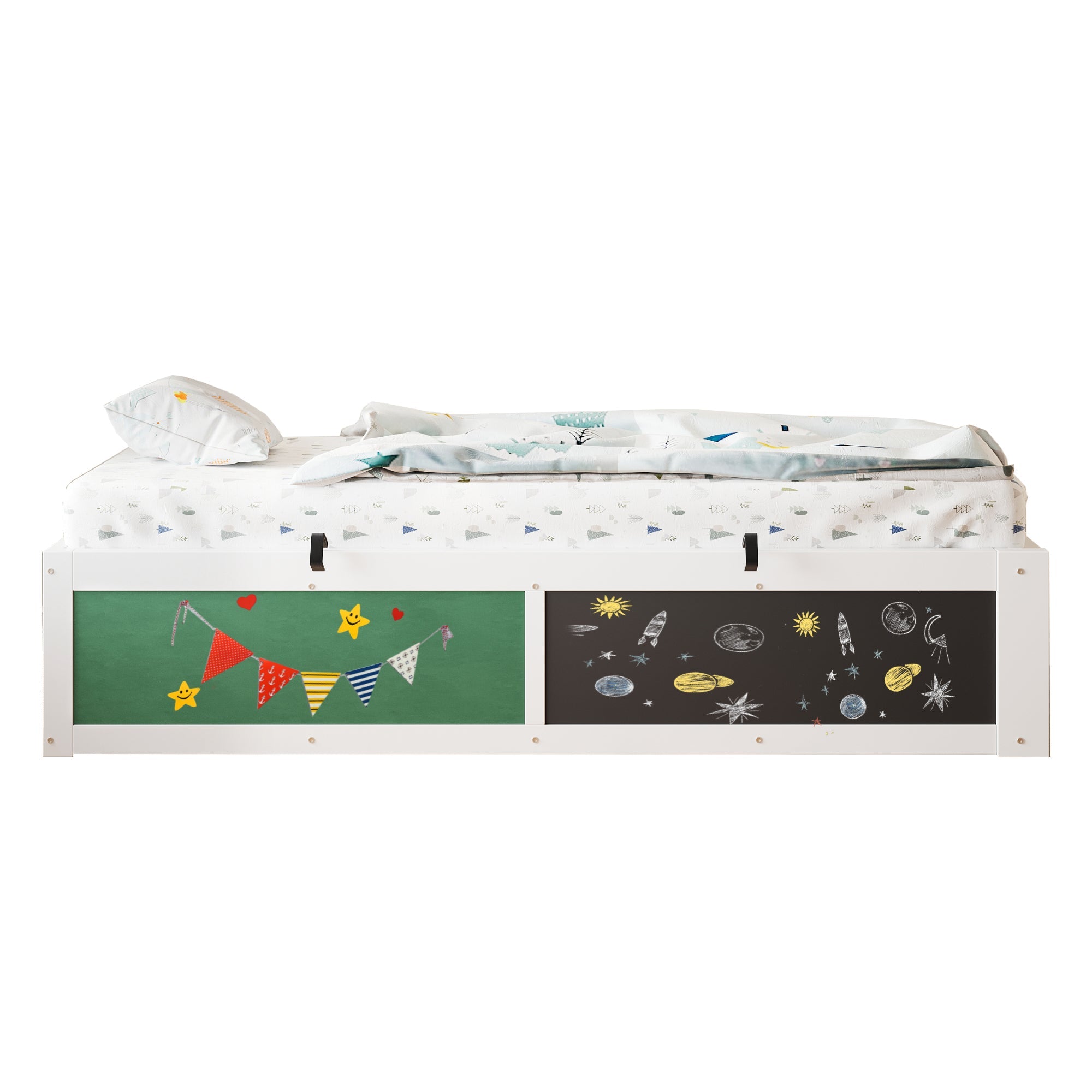 Logidon Houten Bed 90x200 cm met Hydraulisch Opbergvak Schrijfbord Wit