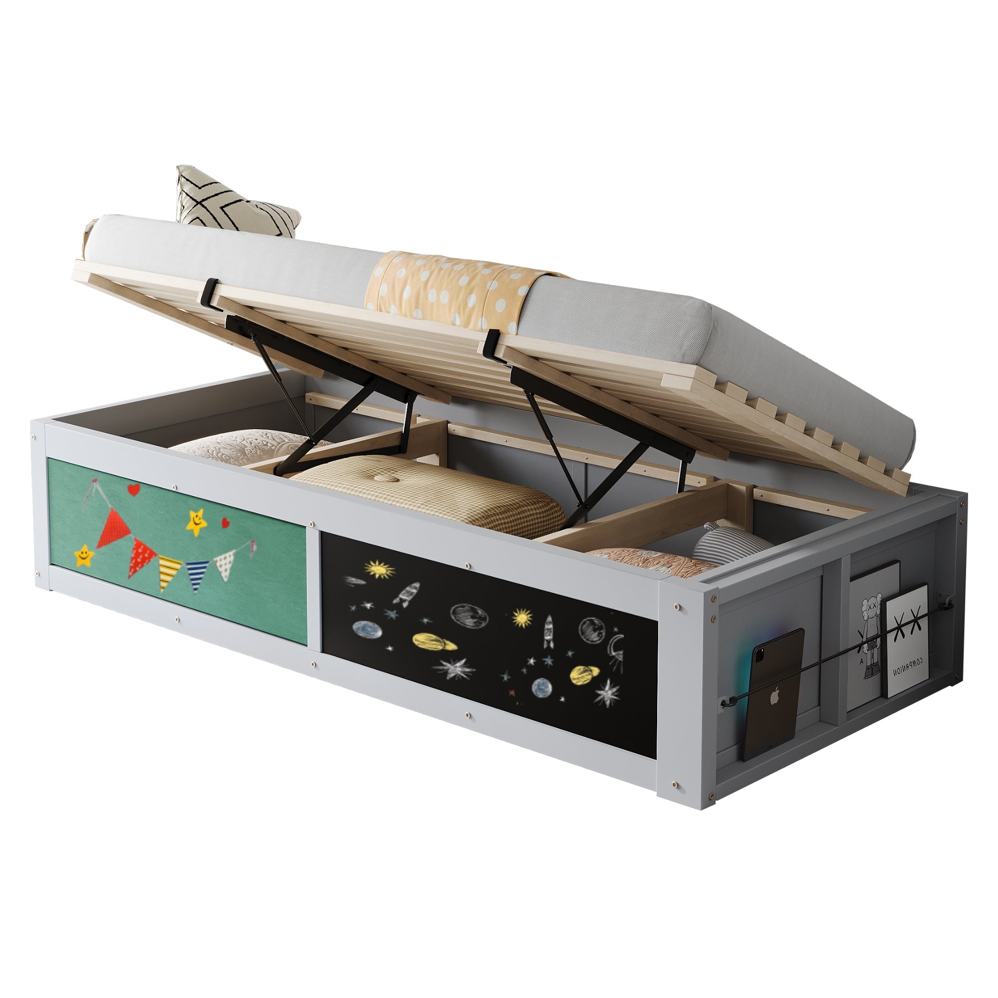 Logidon Kinderbed 90x200 cm met hydraulische opbergruimte Grijs