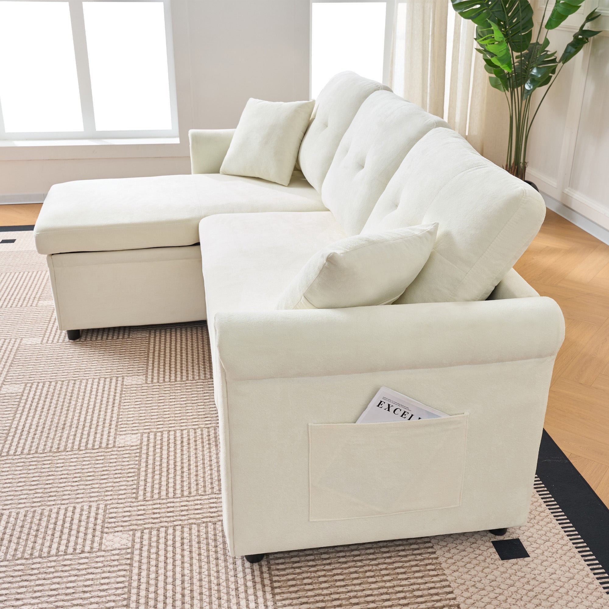 Logidon hoekslaapbank slaapfunctie L-vorm chenille beige