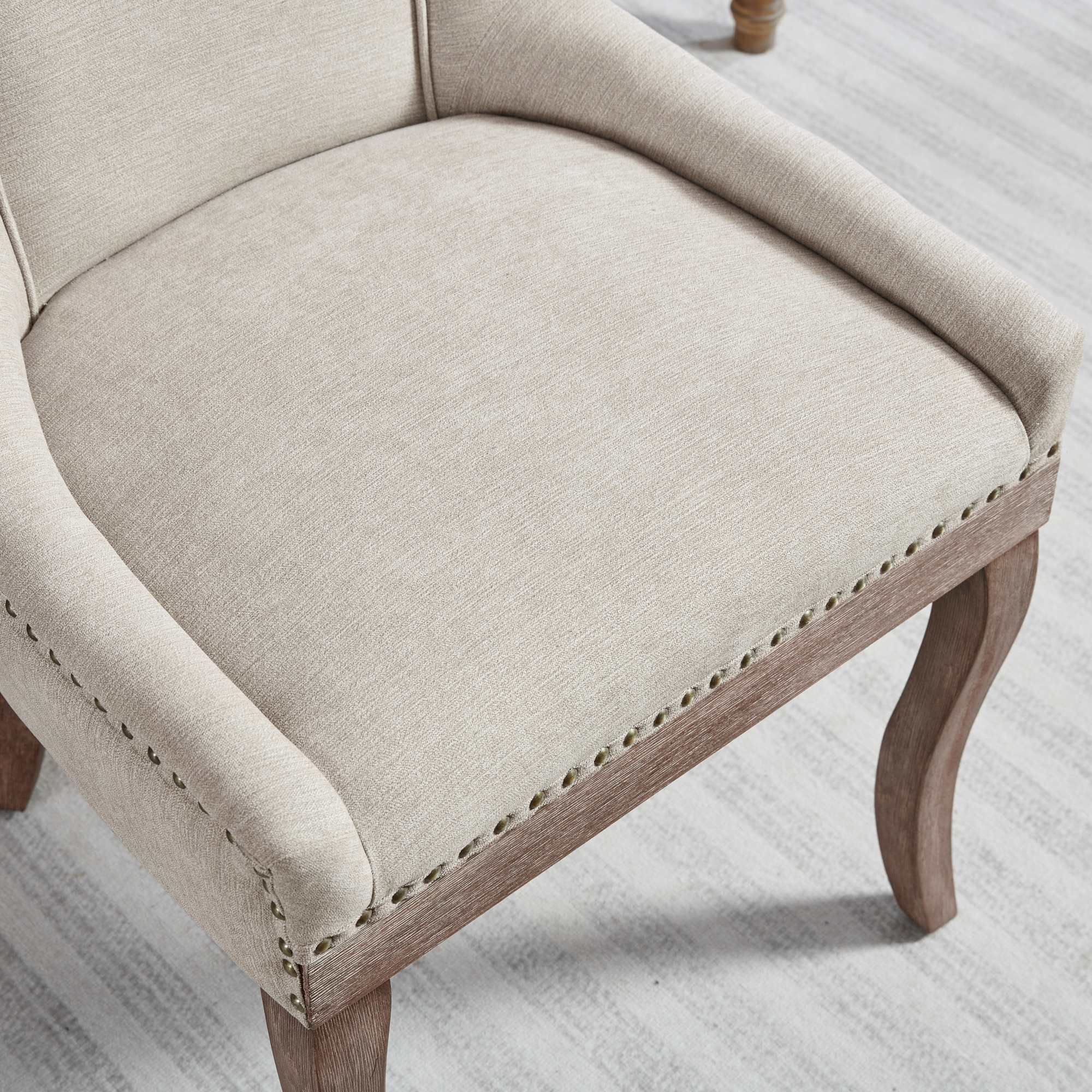 Logidon Ultra Side Dining Chair Beige Set Of 2 Bronze Nail Studs