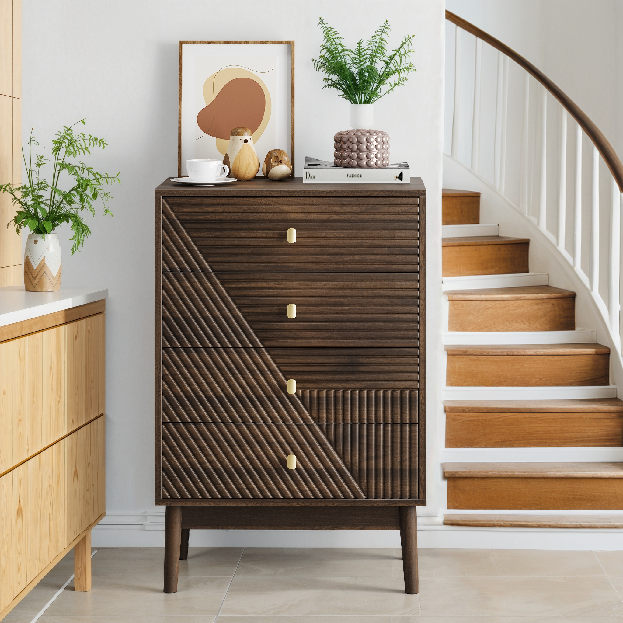 Logidon Notenhouten ladekast 60x40x90 cm met 4 lades
