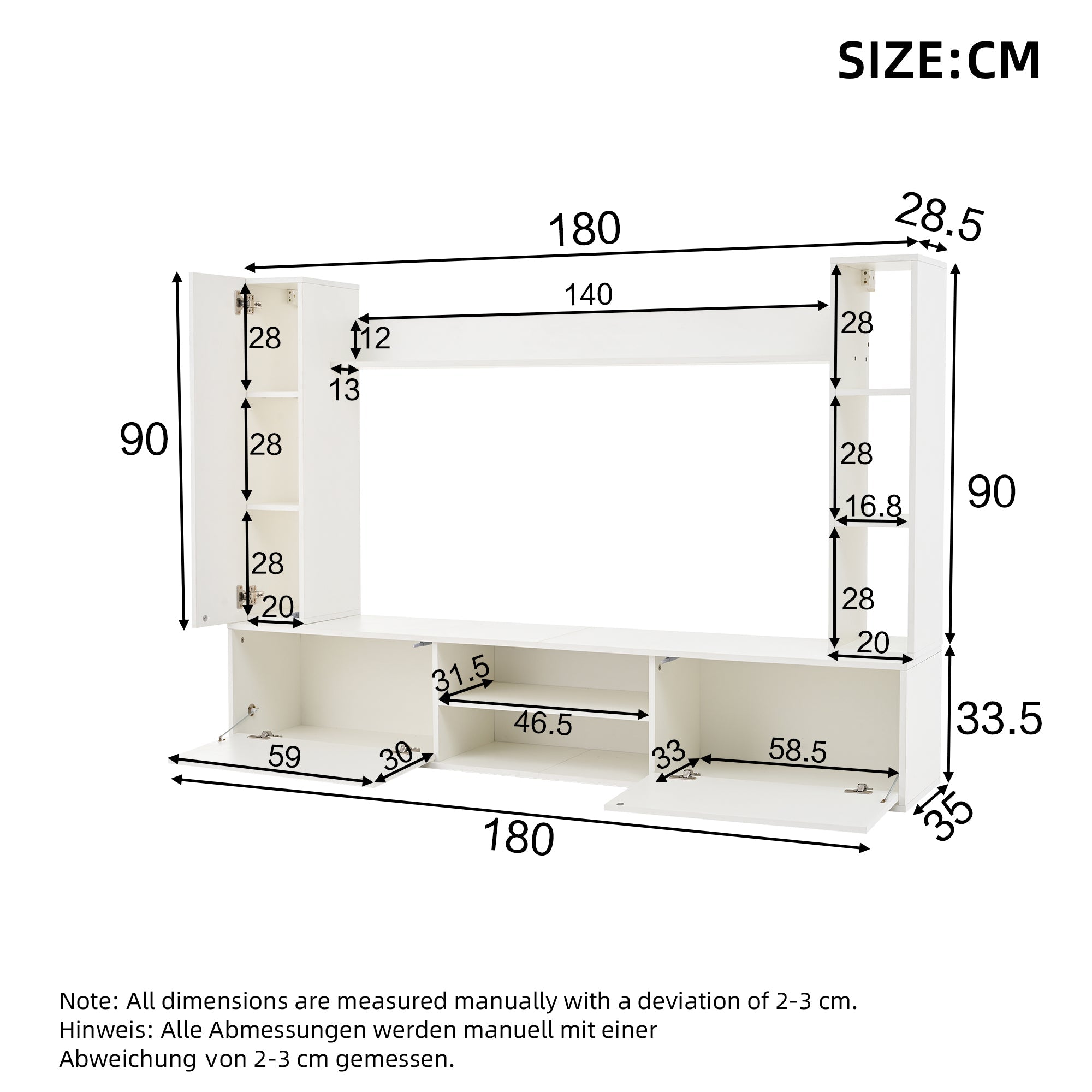 Logidon TV wandmeubel wit 180x35x33,5 cm compleet 4 delen