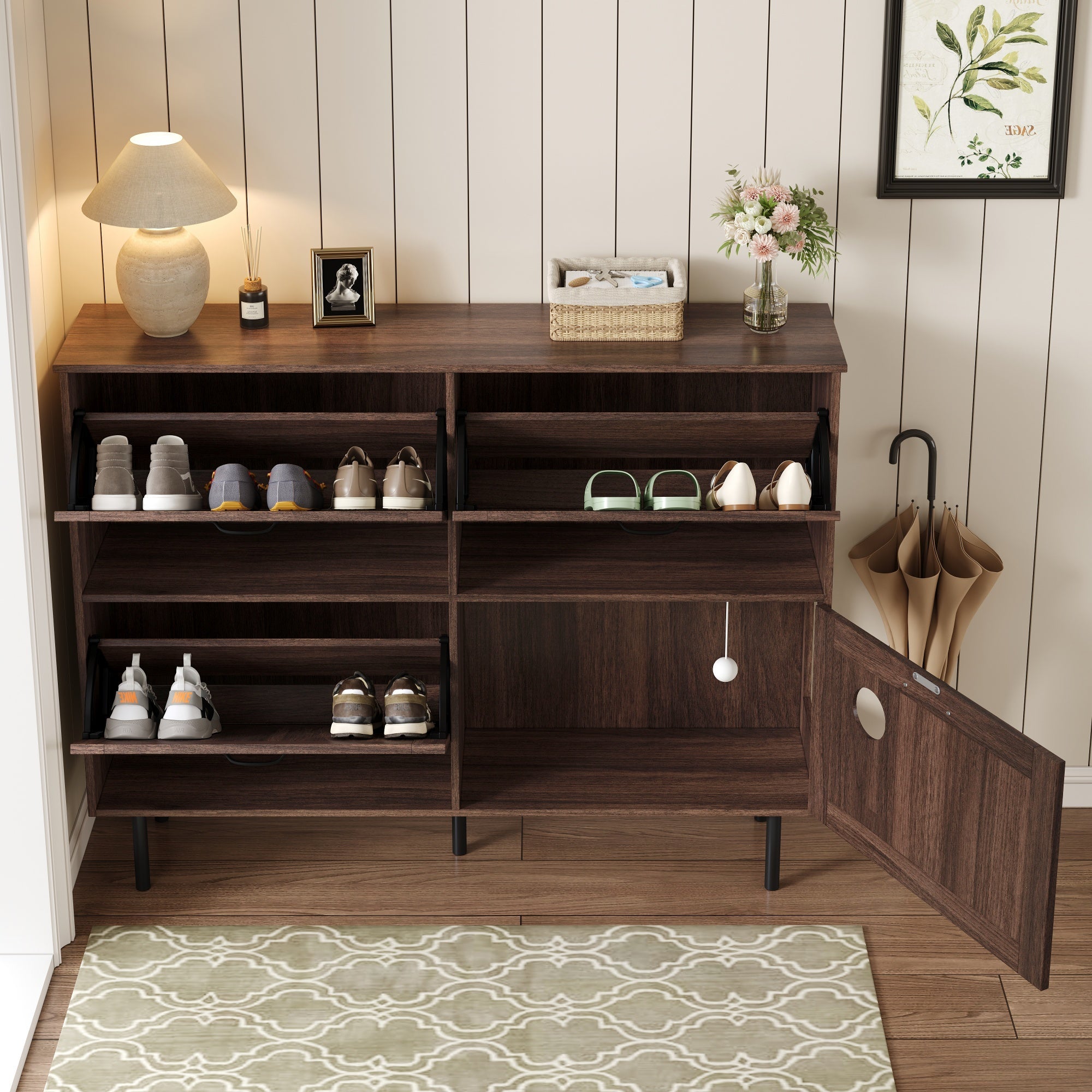 Logidon smalle schoenenkast 120x28x92 cm walnoot bruin 4 deuren