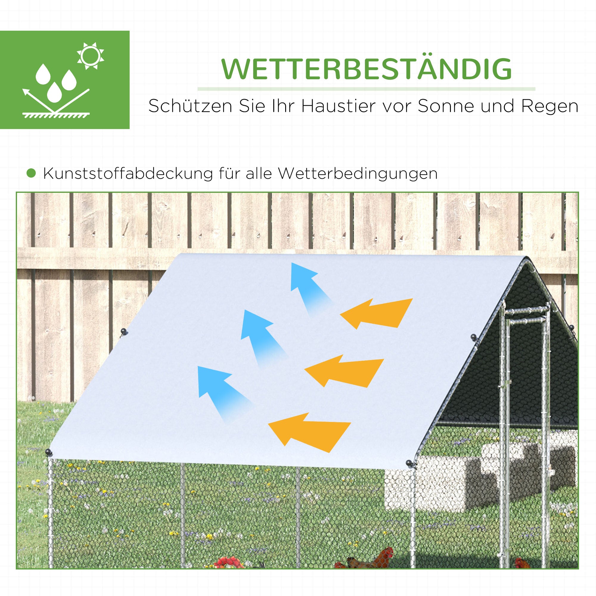 Logidon kippenhok buitenverblijf staal 300 x 200 x 200 cm zilveren deksel