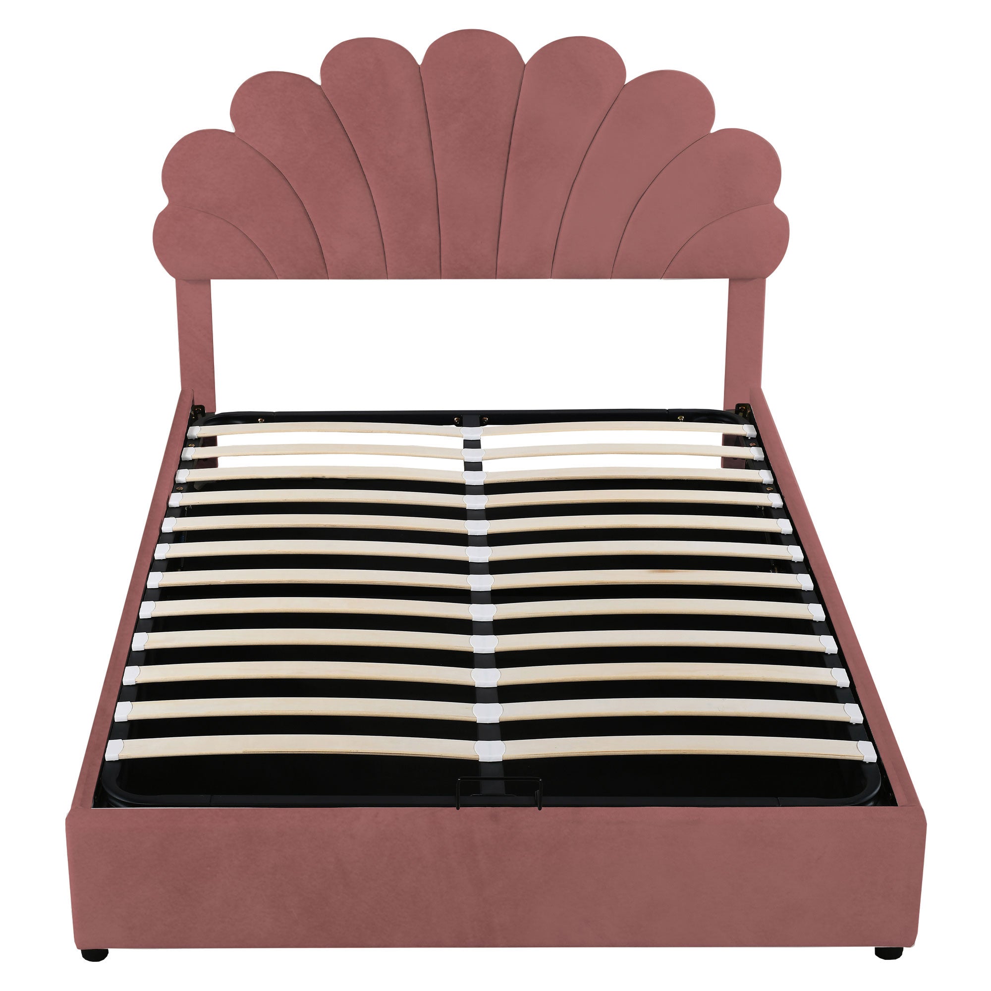 Logidon upholstered bed 140x200 pink with floral headboard and storage space