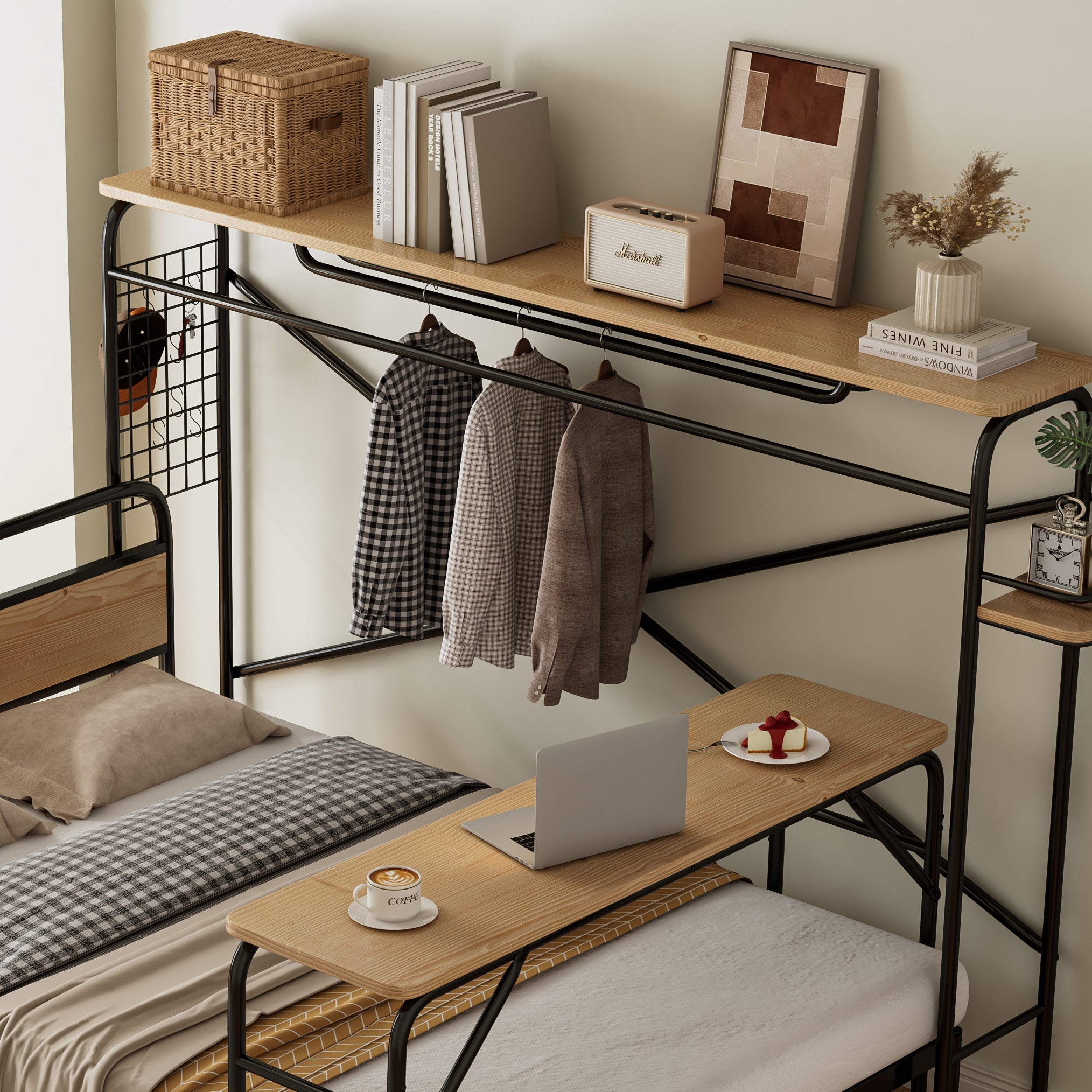 Logidon metalen bed 140x200 met tafelkapstok zwart naturel