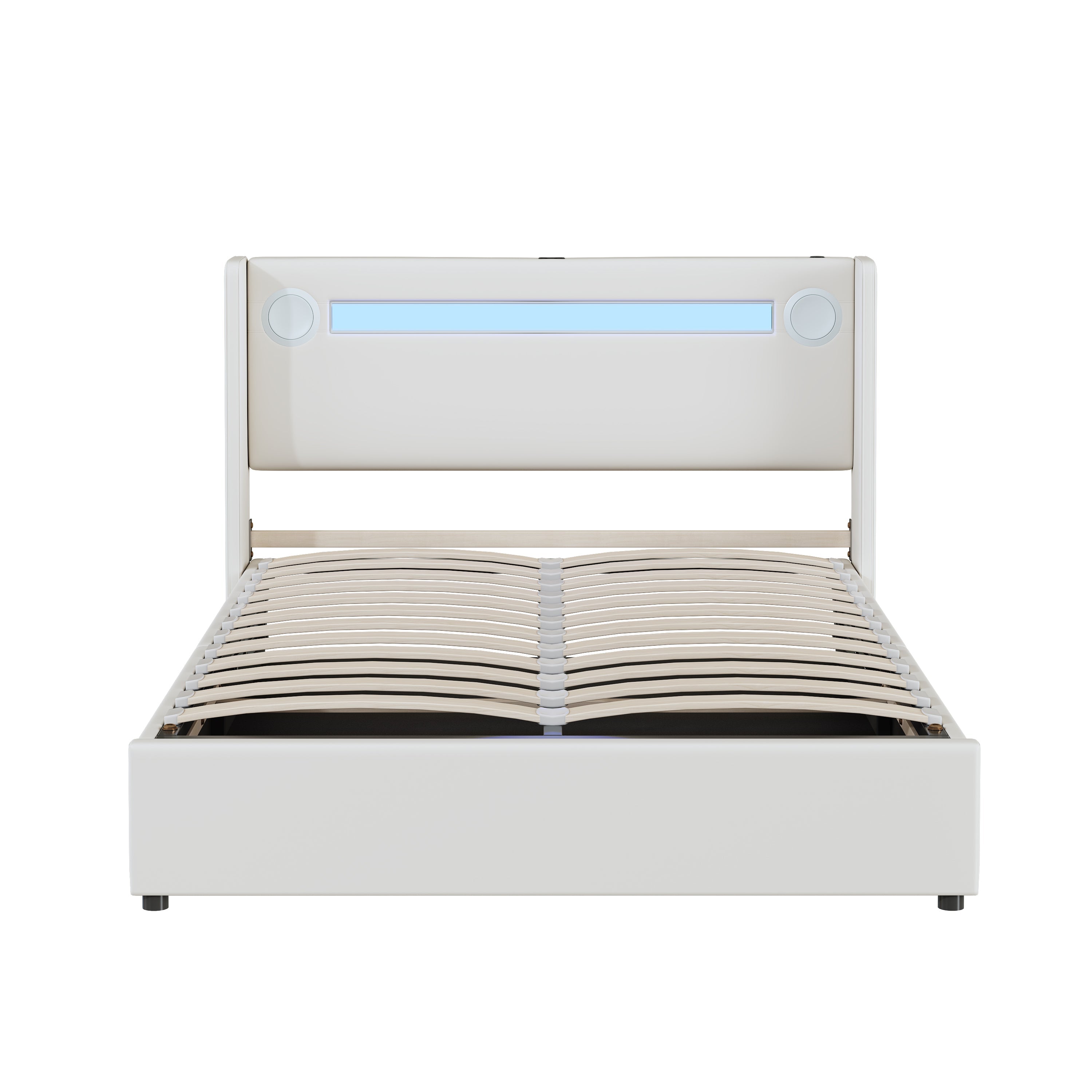 Logidon gestoffeerd bed 140x200 wit LED-licht USB Bluetooth opbergruimte