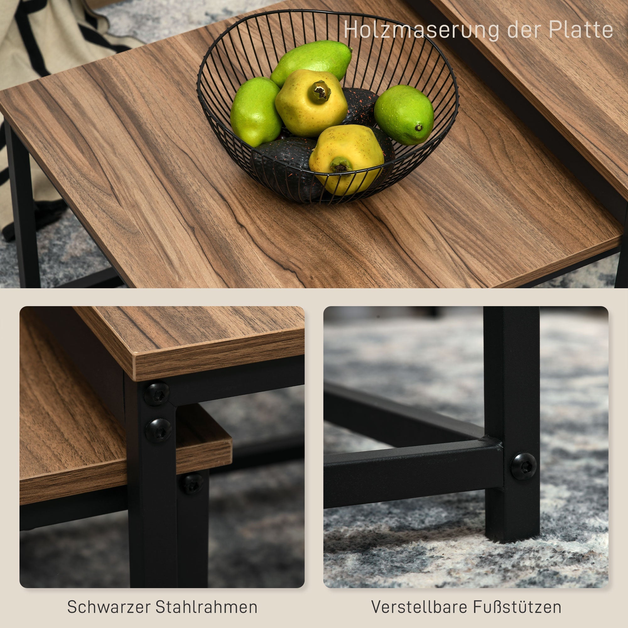 Logidon set van 2 bijzettafels naturel houtlook staal industrieel design