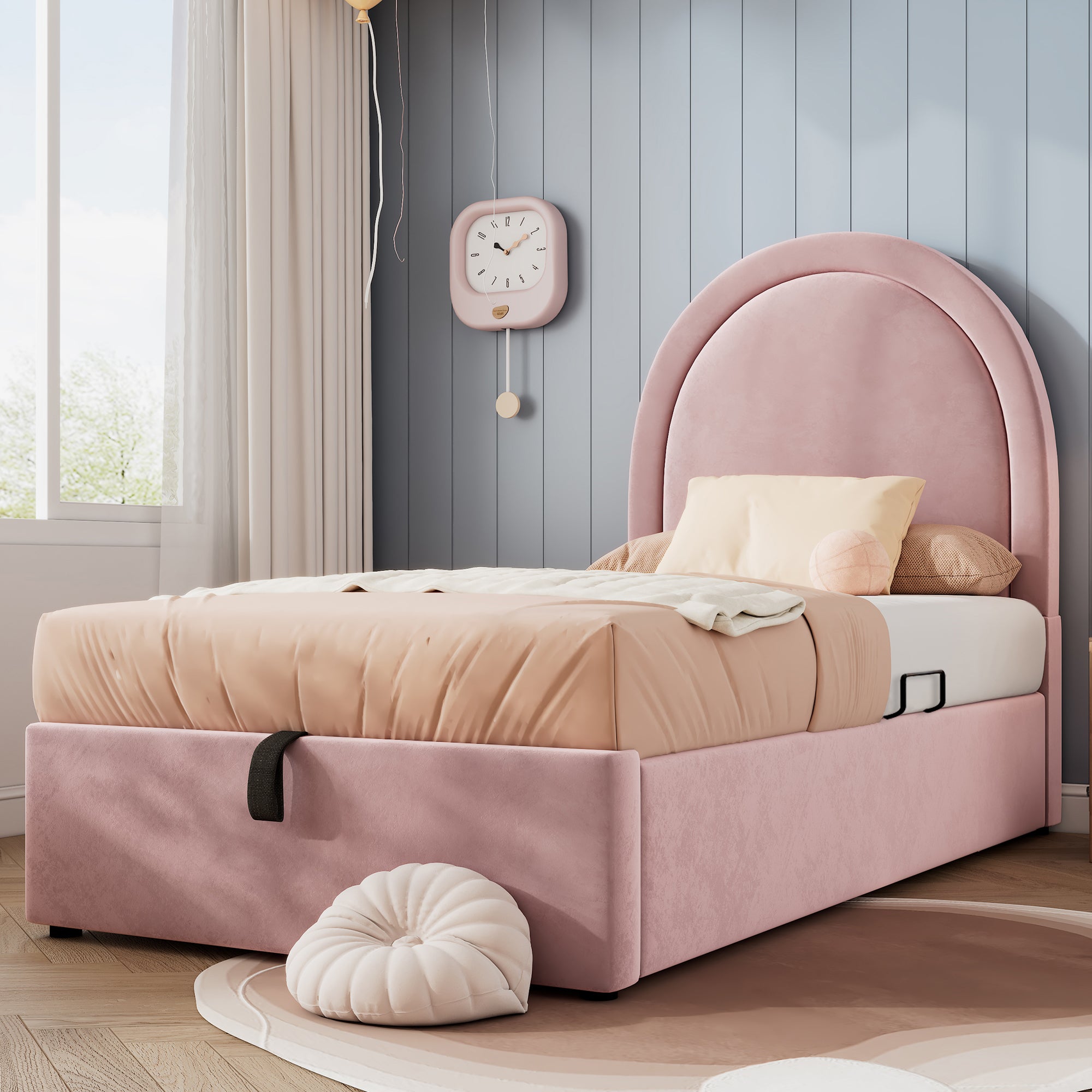 Logidon gestoffeerd bed kinderbed roze 90x200 cm met matras
