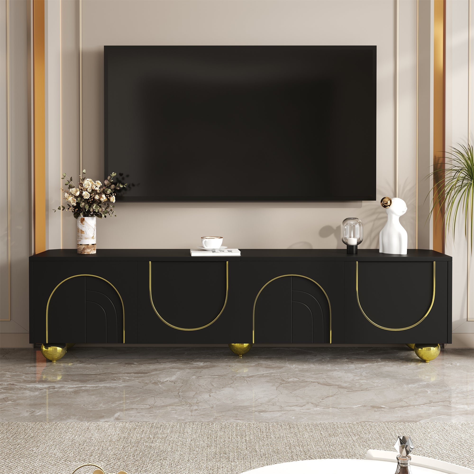 Logidon TV-meubel zwart met gouden accenten en push-to-open 170 cm