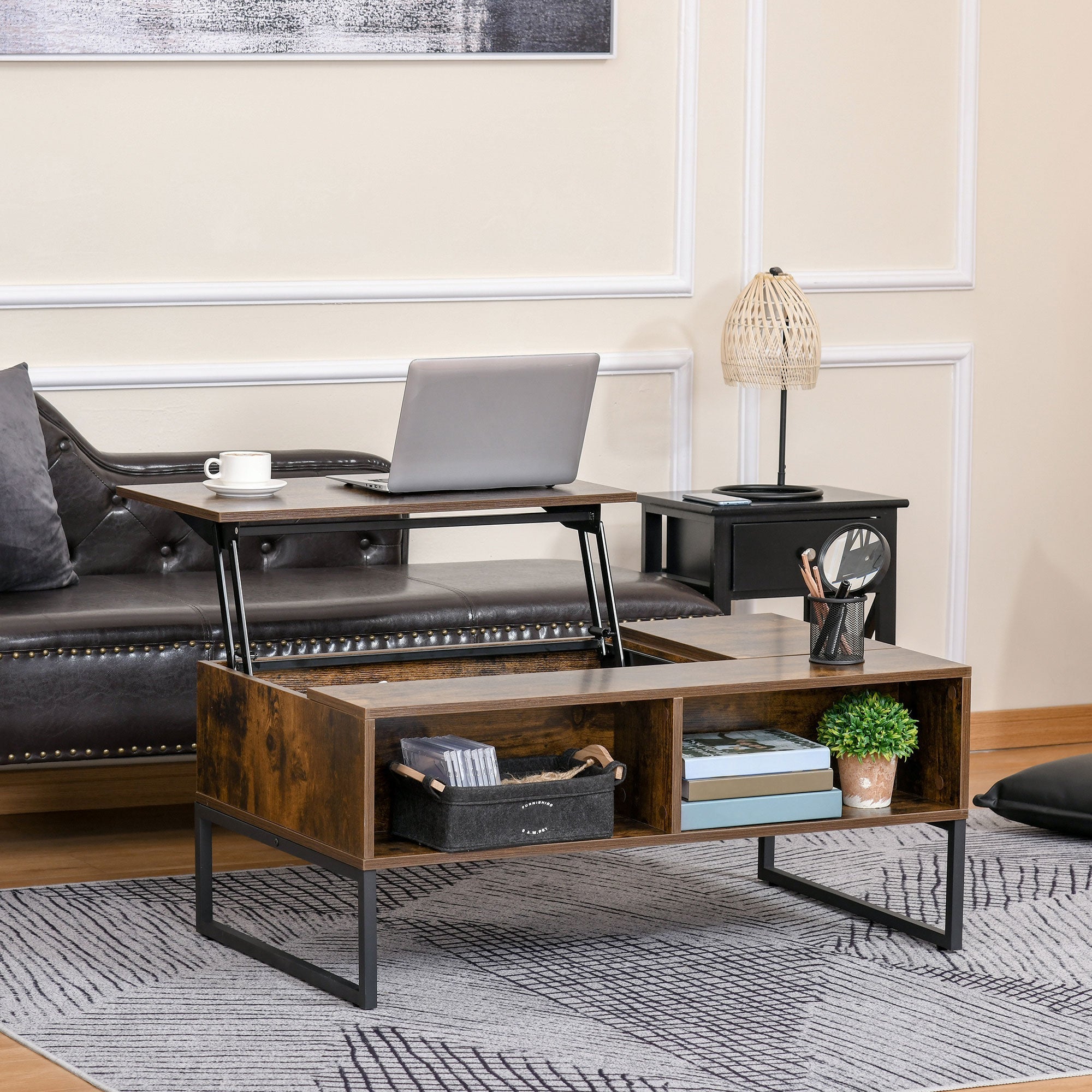 Logidon In hoogte verstelbare salontafel Lift-Top bruin 100x60x44 cm