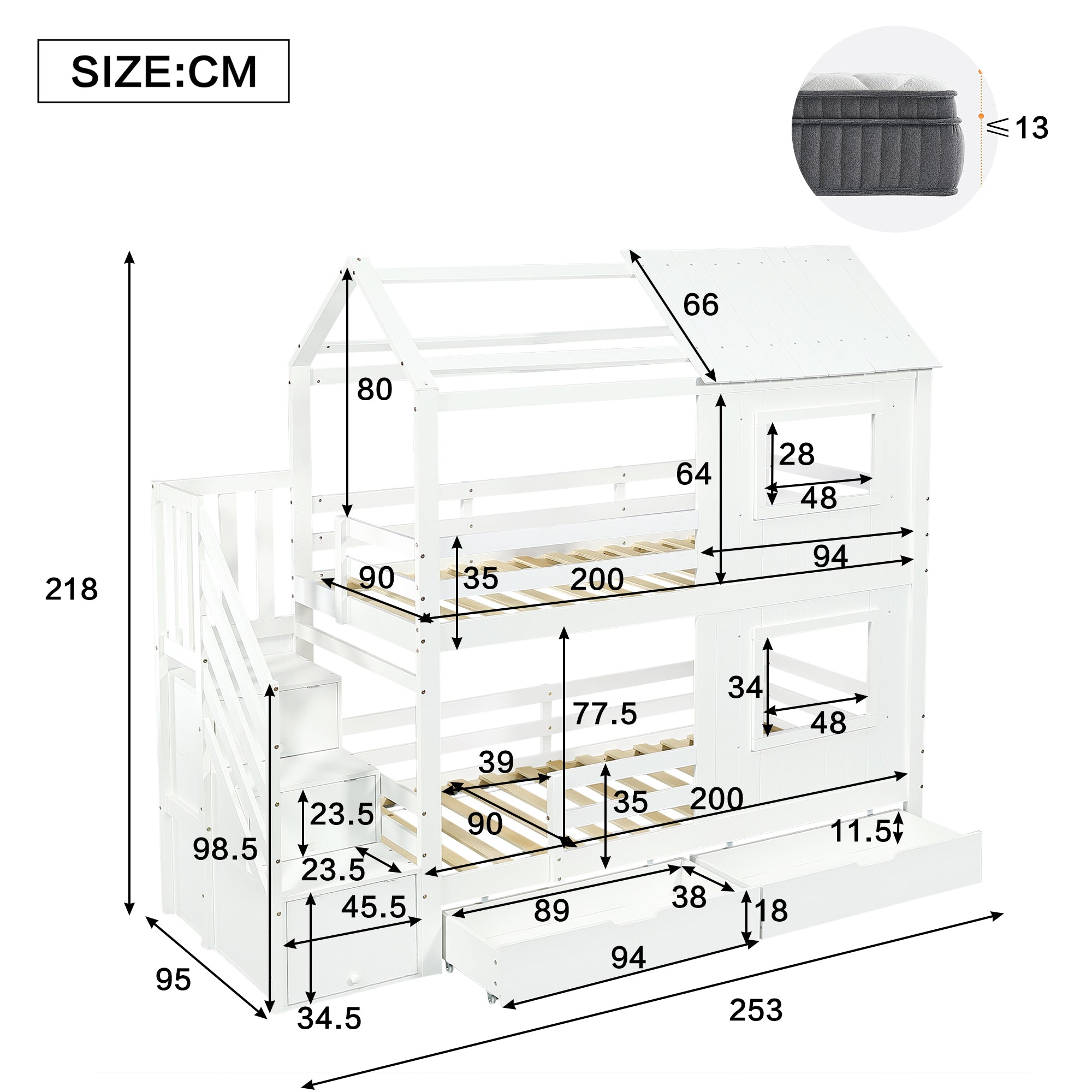 Logidon stapelbed kinderbed 90x200 wit met trapkast