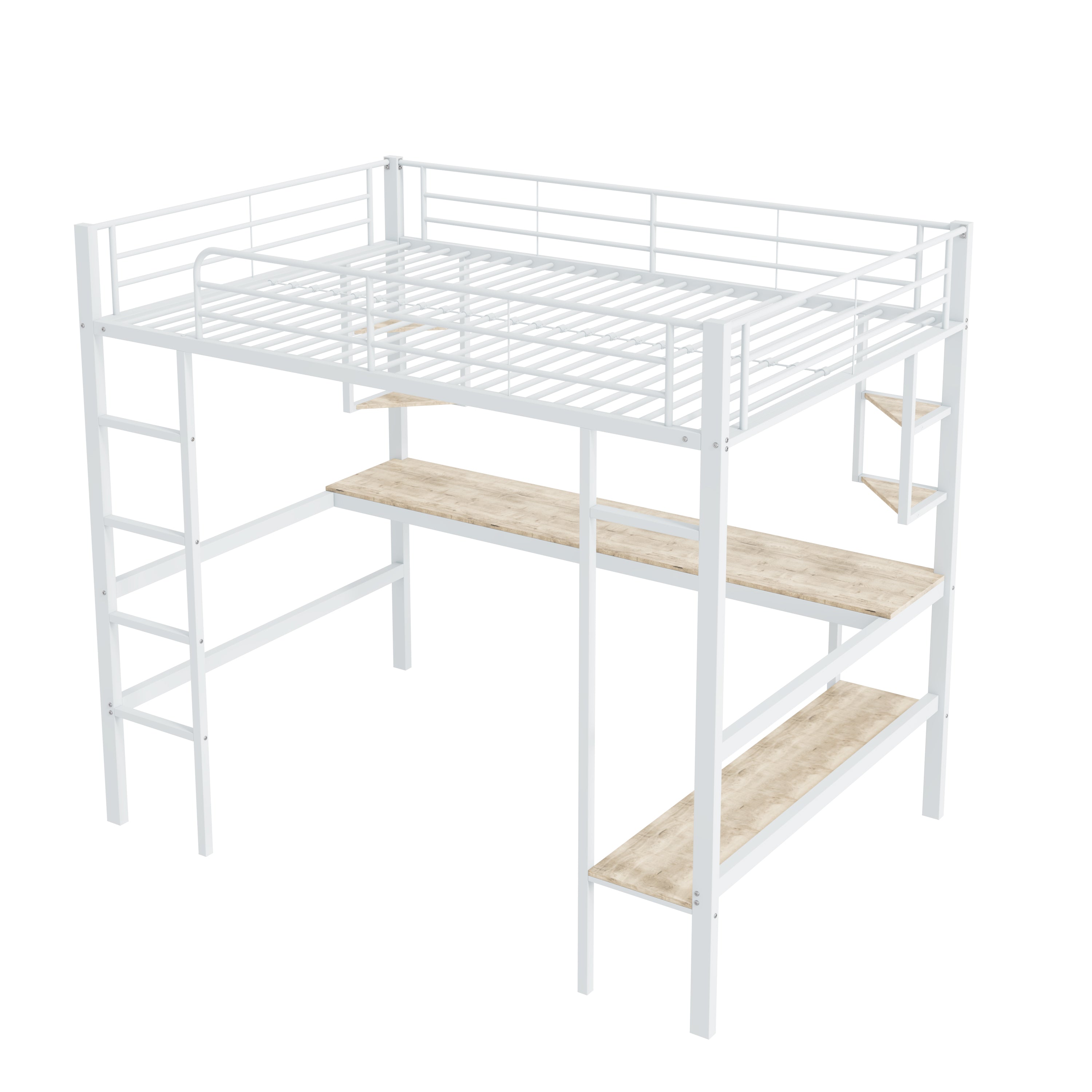 Logidon 90x200cm metal bed loft bed with desk and shelves white