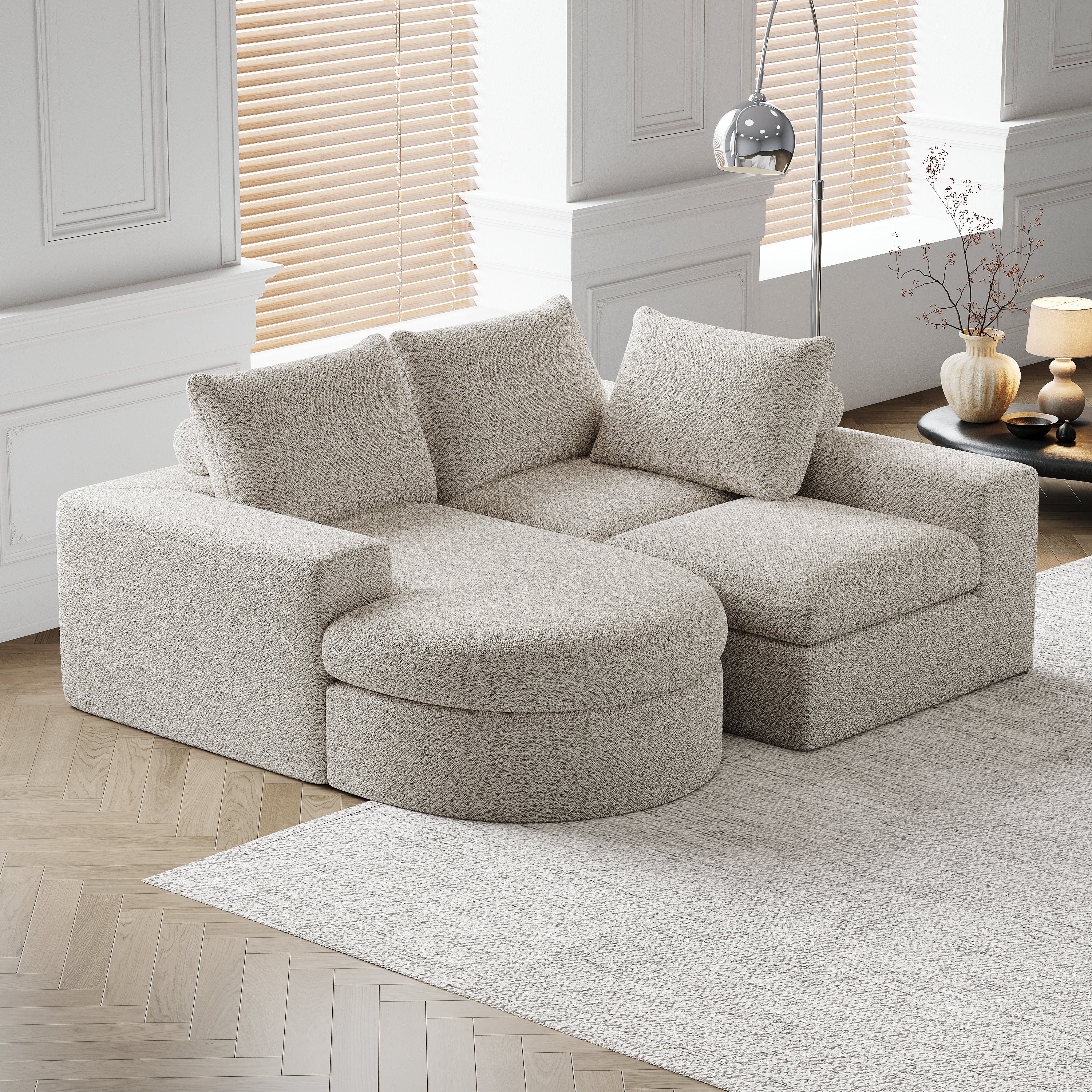 Logidon Modulair Chenille Sofa 3-zits Hoekbank Ligstoel Beige