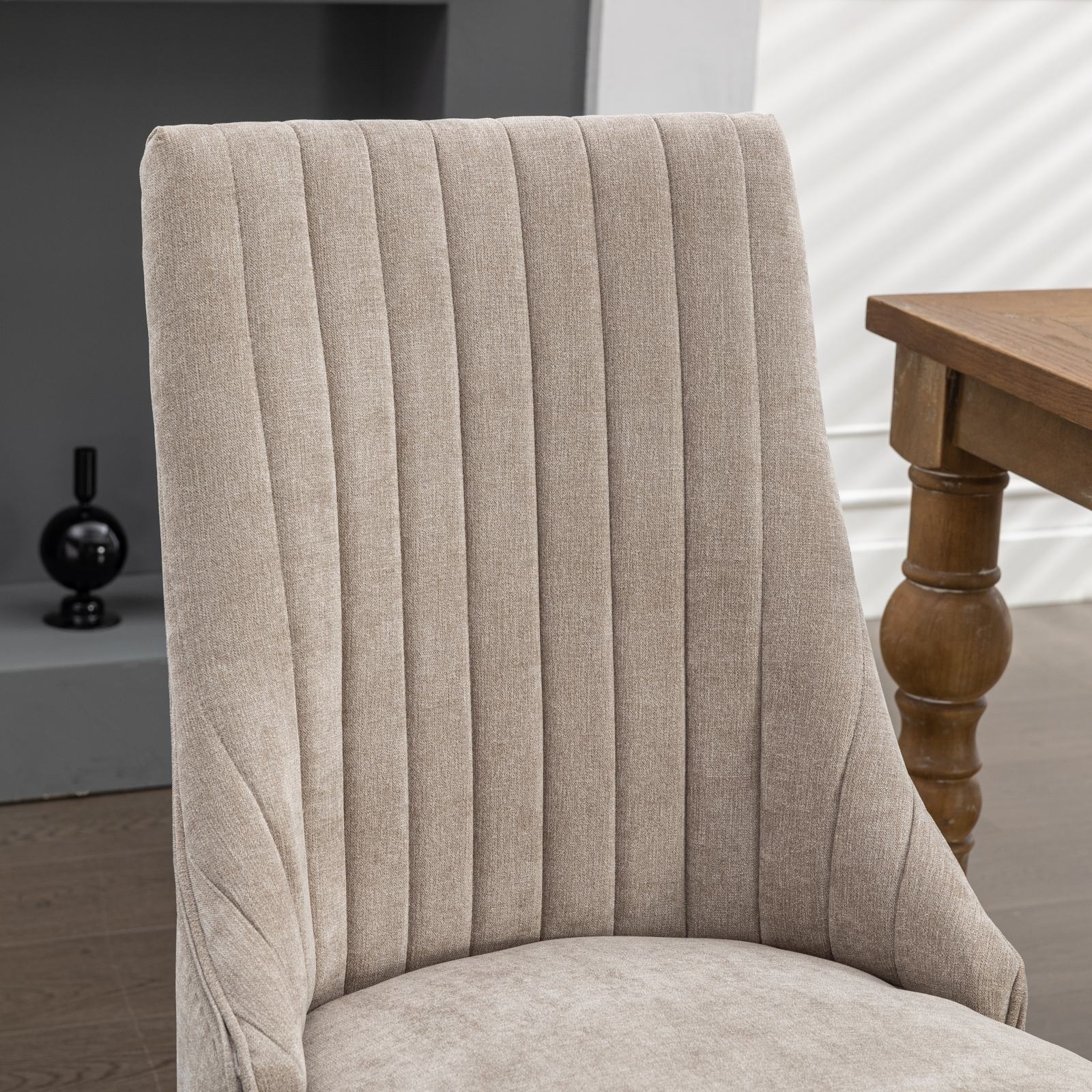 Logidon beige chenille eetkamerstoelen set van 2 massief houten poten