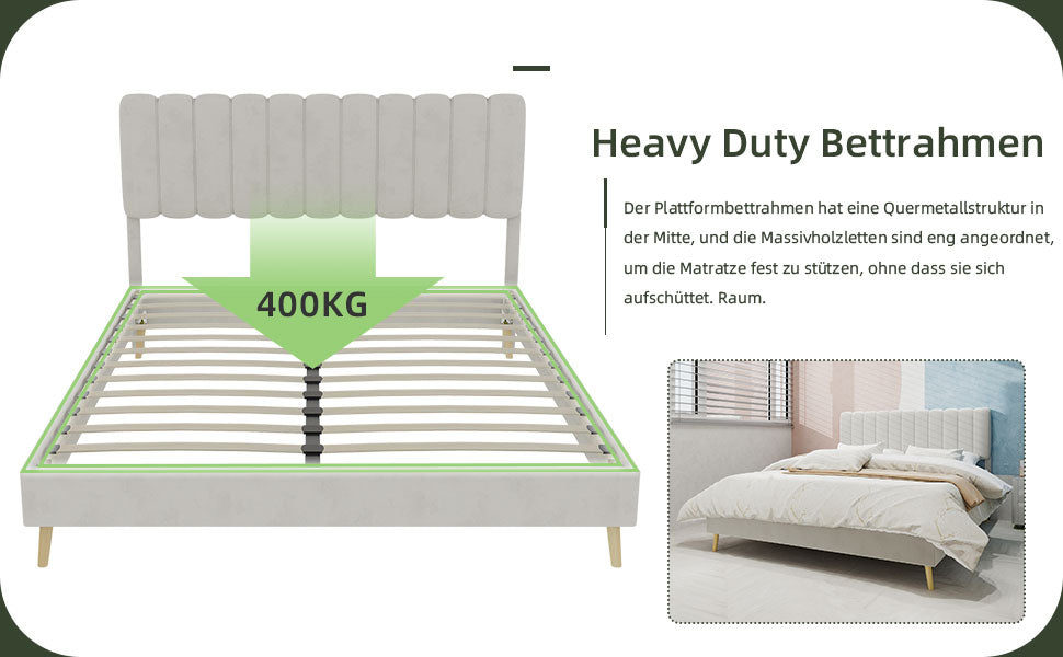 Logidon bedframe 160x200 beige platformbed Nederlandse fleece lattenbodem