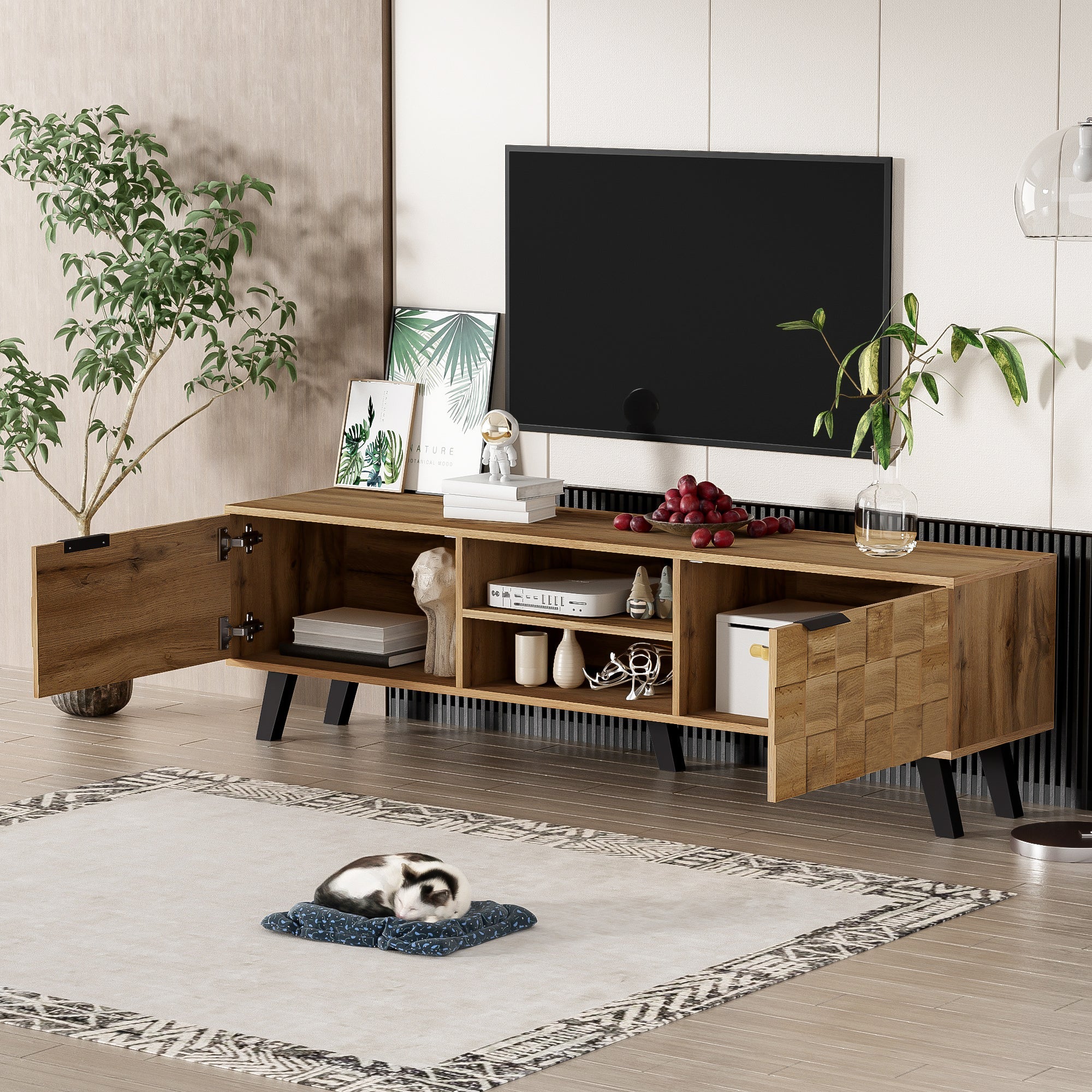 Logidon Modern TV-meubel hout 2 deuren 2 vakken 160,5x35,5x45 cm