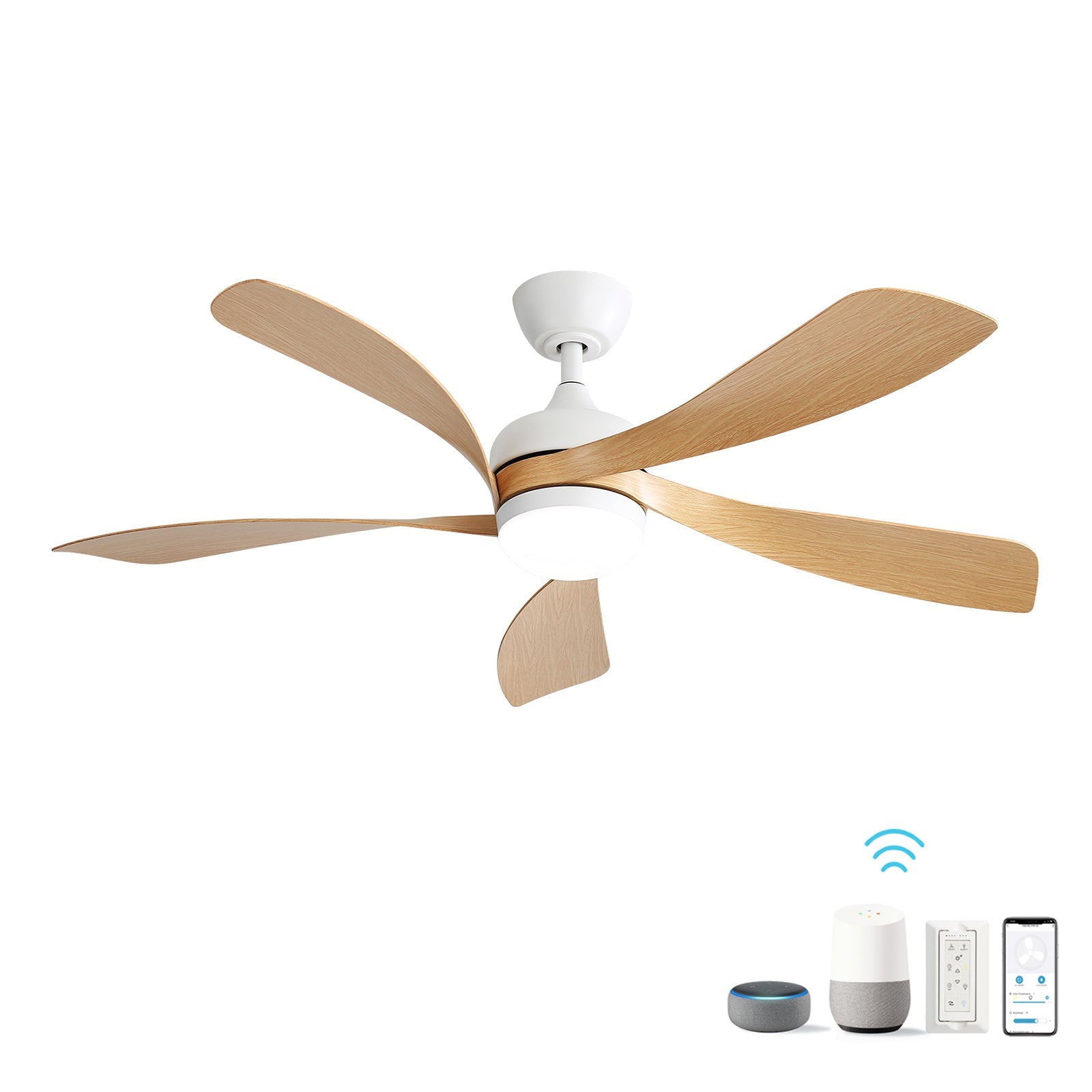 Logidon Plafondventilator 52 Inch Wit Met DC Motor Dimbaar LED Licht