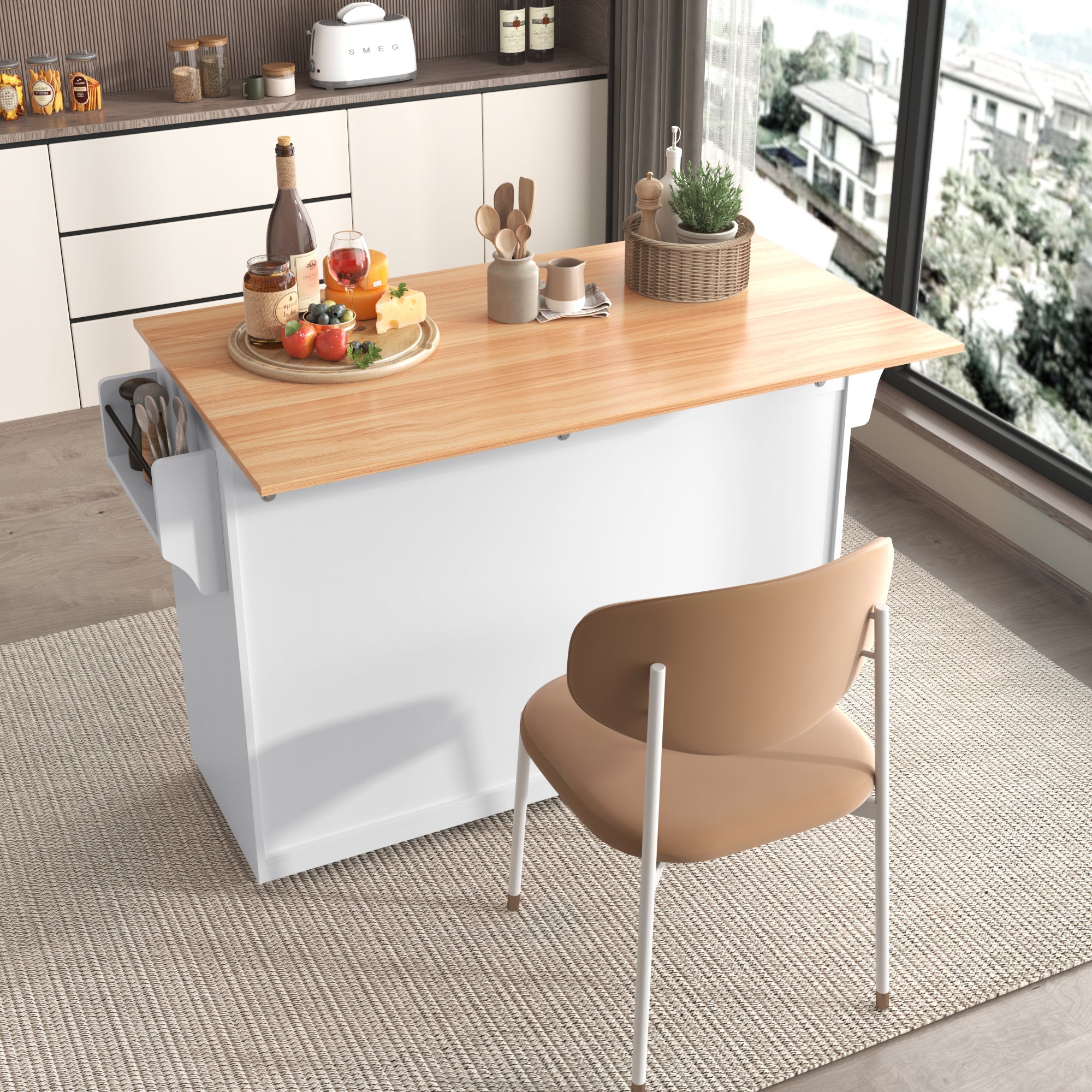 Logidon serving trolley with folding table top white 120x71x91 cm