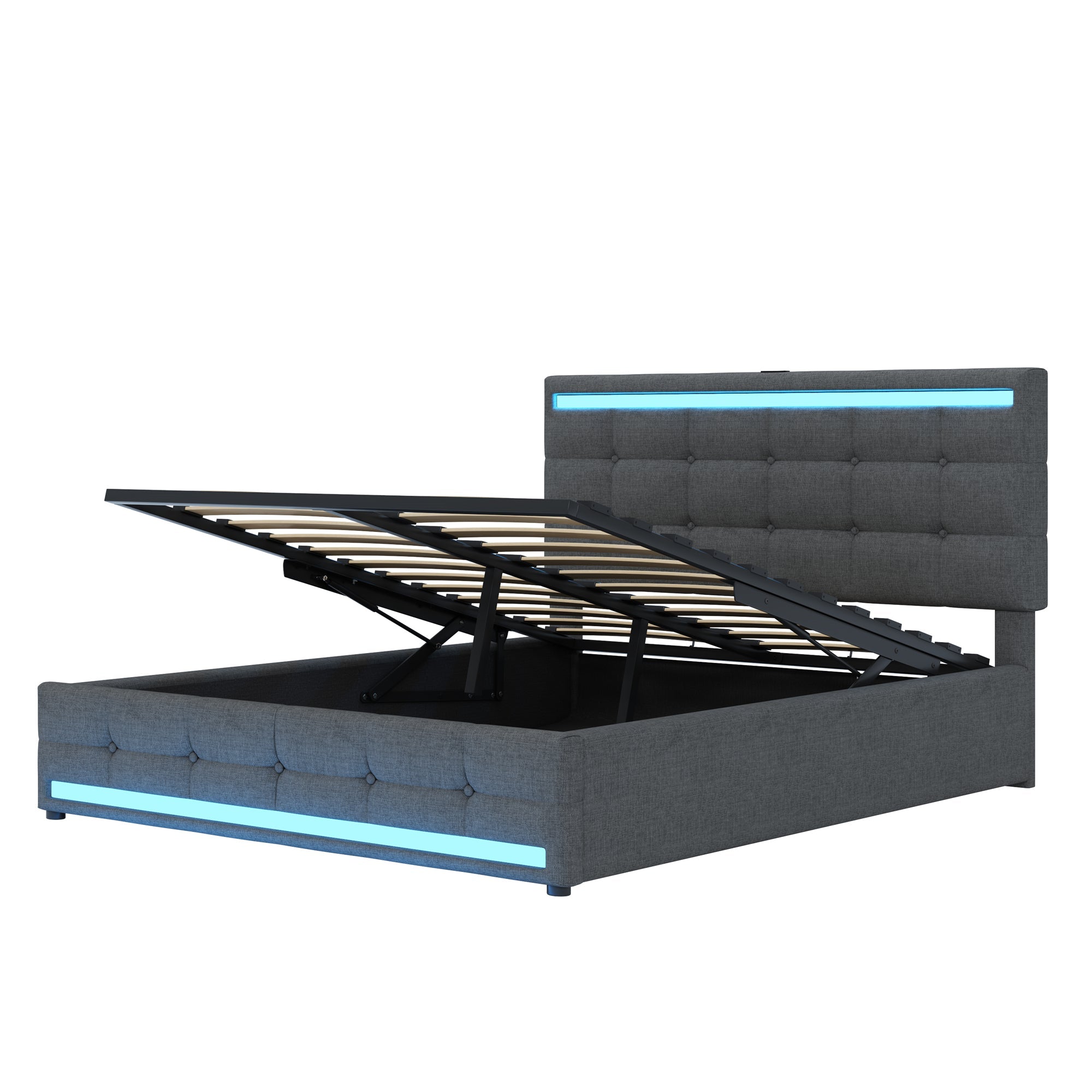 Logidon gestoffeerd bed 140x200 LED, opbergruimte, USB, grijs