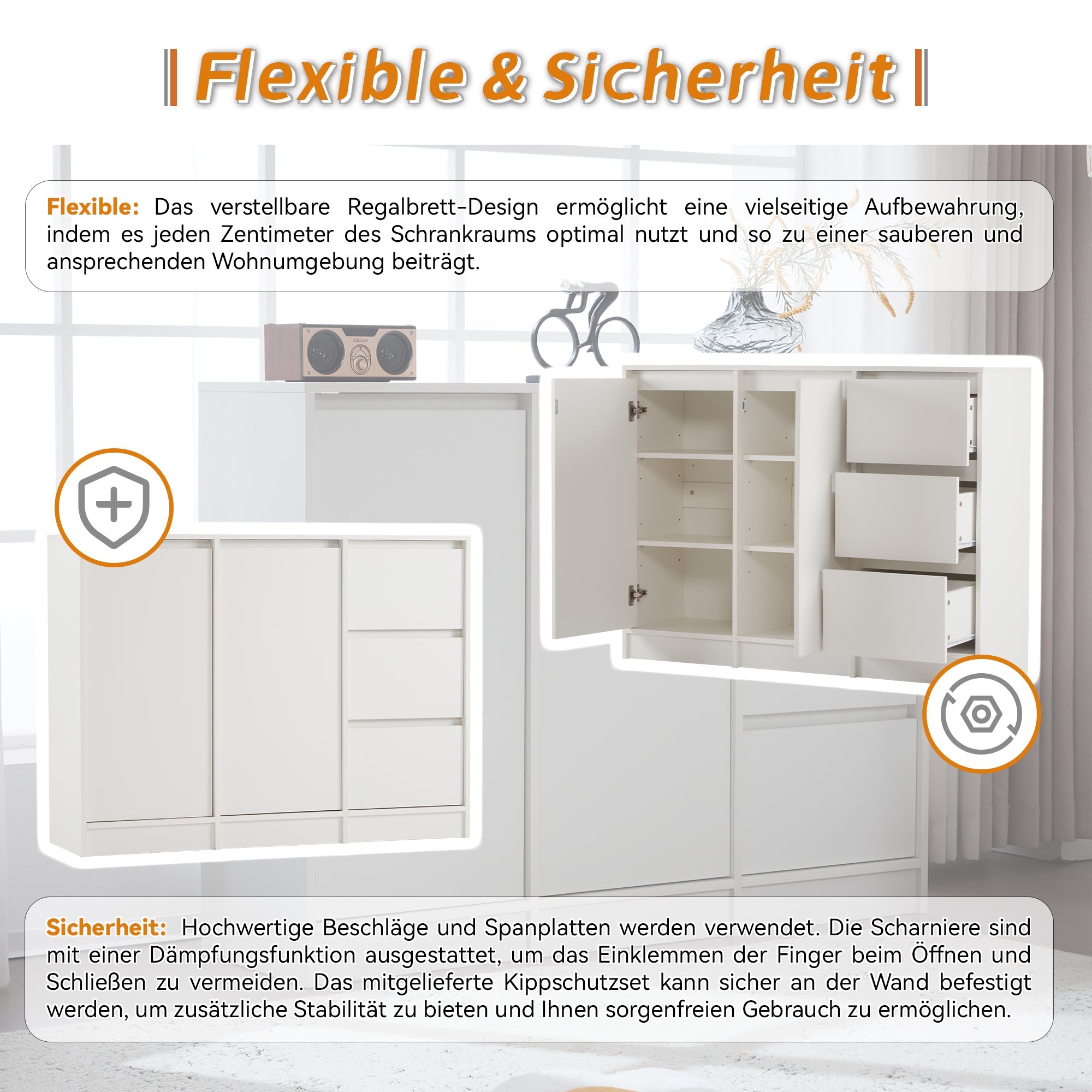 Logidon Modern Sideboard White 120x90x35 cm 2 Doors 3 Drawers