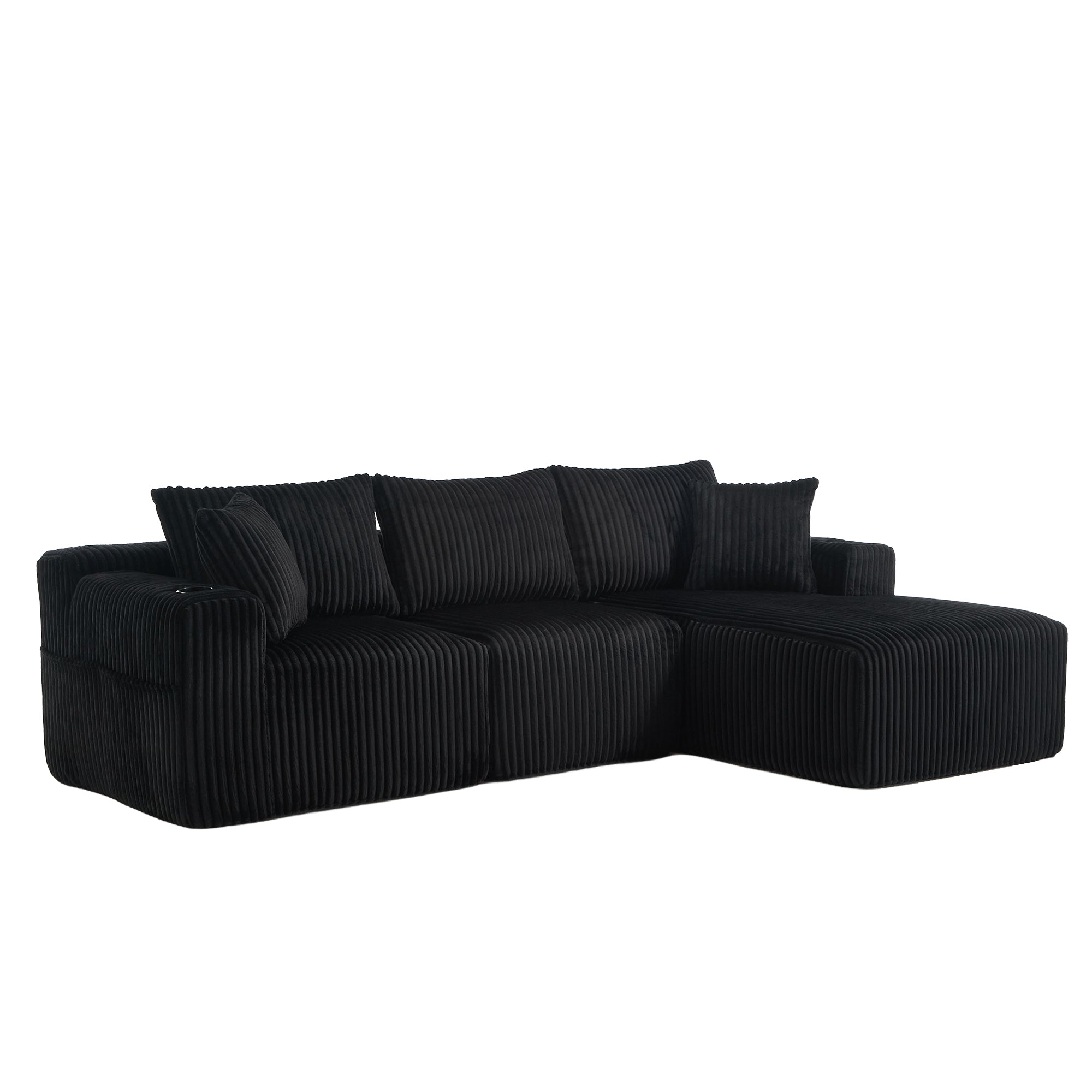 Logidon modulaire bankstel met chaise longue, 2-zitsbank, zwart corduroy