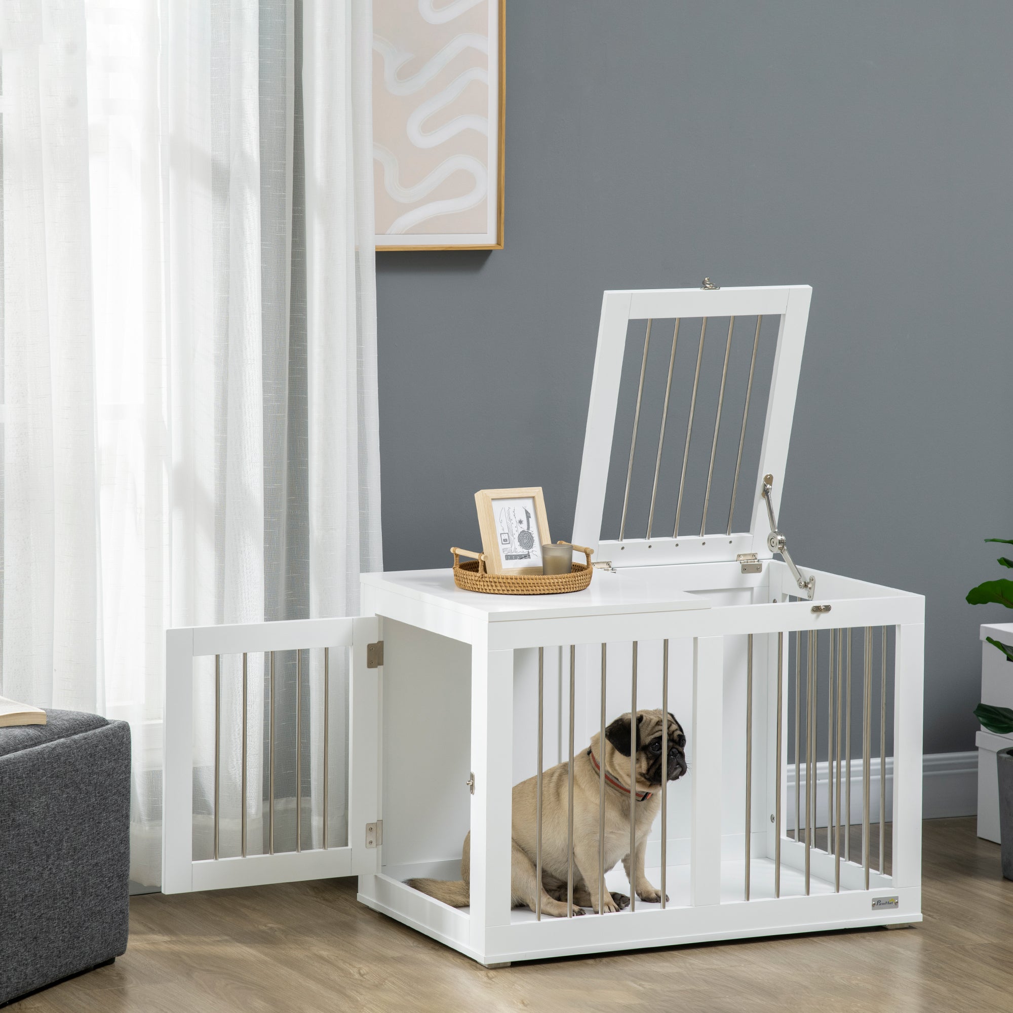 Logidon Hondenkooi Wit 80x50x56,5 cm met deuren en transport