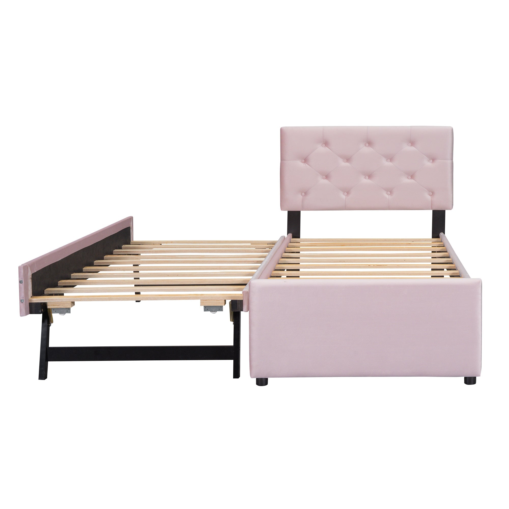Logidon gestoffeerd bed 90x200 roze fluweel met rolcontainer
