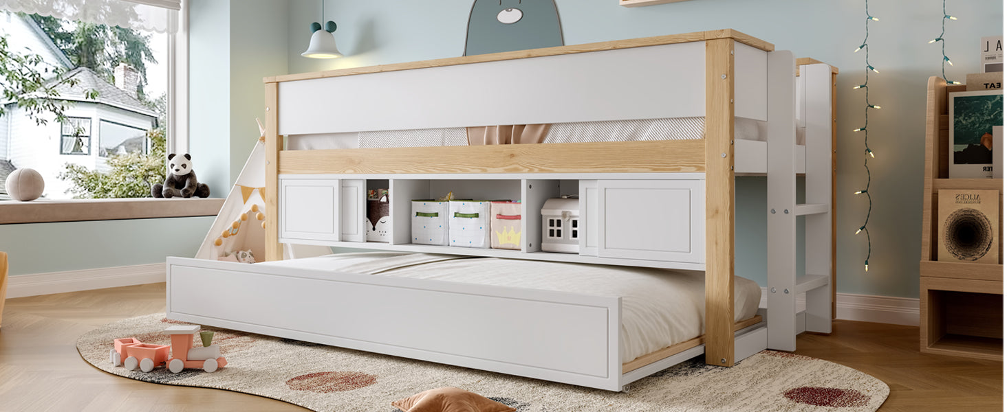 Logidon halfhoogsbed 90x200 wit naturel met onderschuifbed en opbergruimte