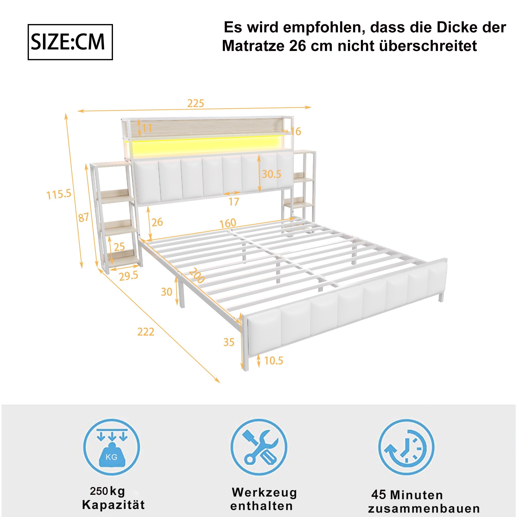 Logidon gestoffeerd bed 160x200 cm wit kunstleer met LED-verlichting
