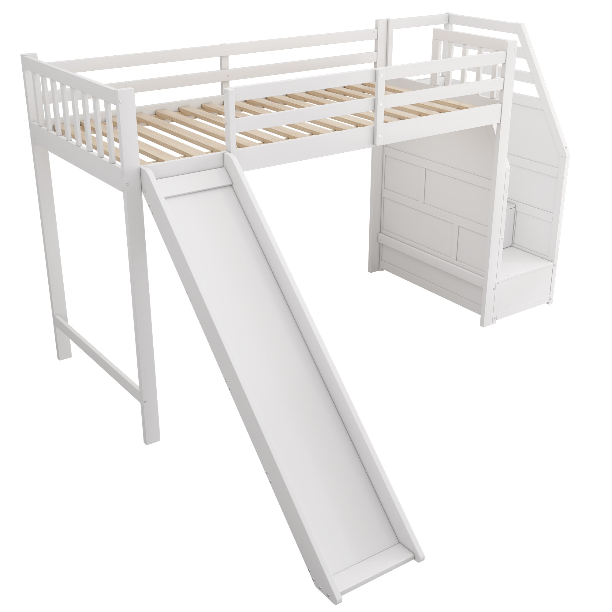 Logidon hoogslaper 90x200 cm met glijbaan en opbergladder wit EN747