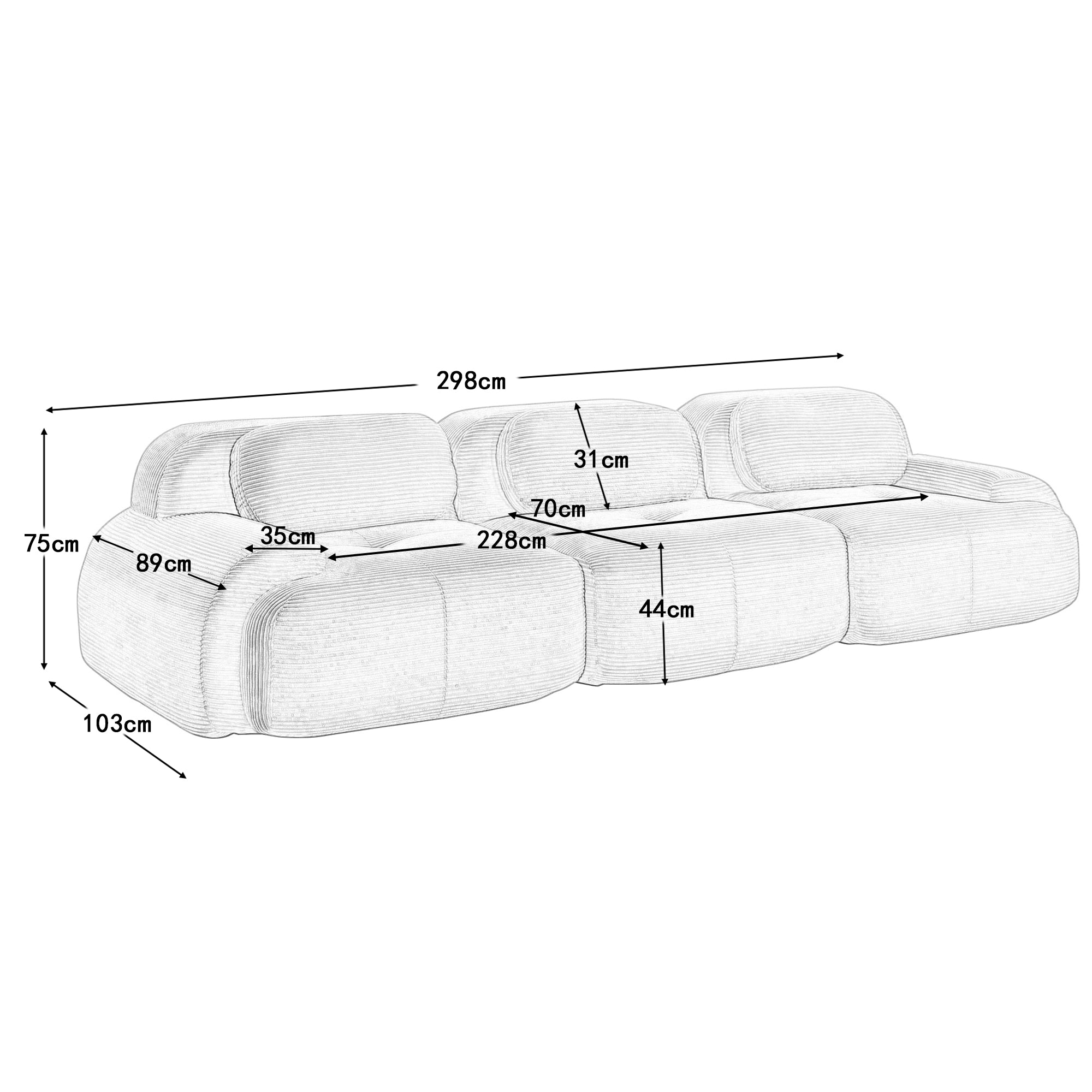 Logidon 3-zitsbank grijs fluweelfluweel - modulair, antislip
