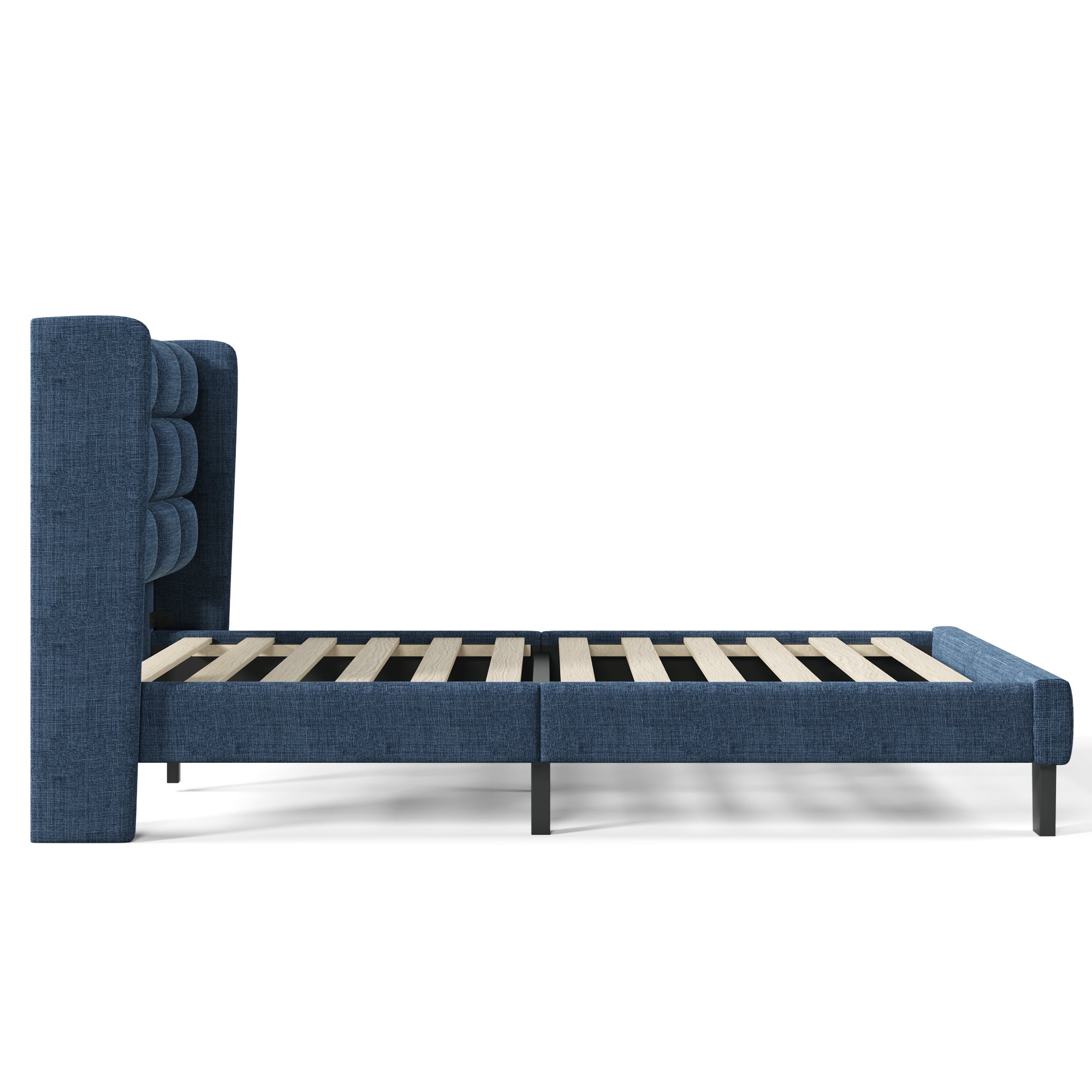 Logidon gestoffeerd bed 90x200 blauw linnen met gecapitonneerd hoofdeinde