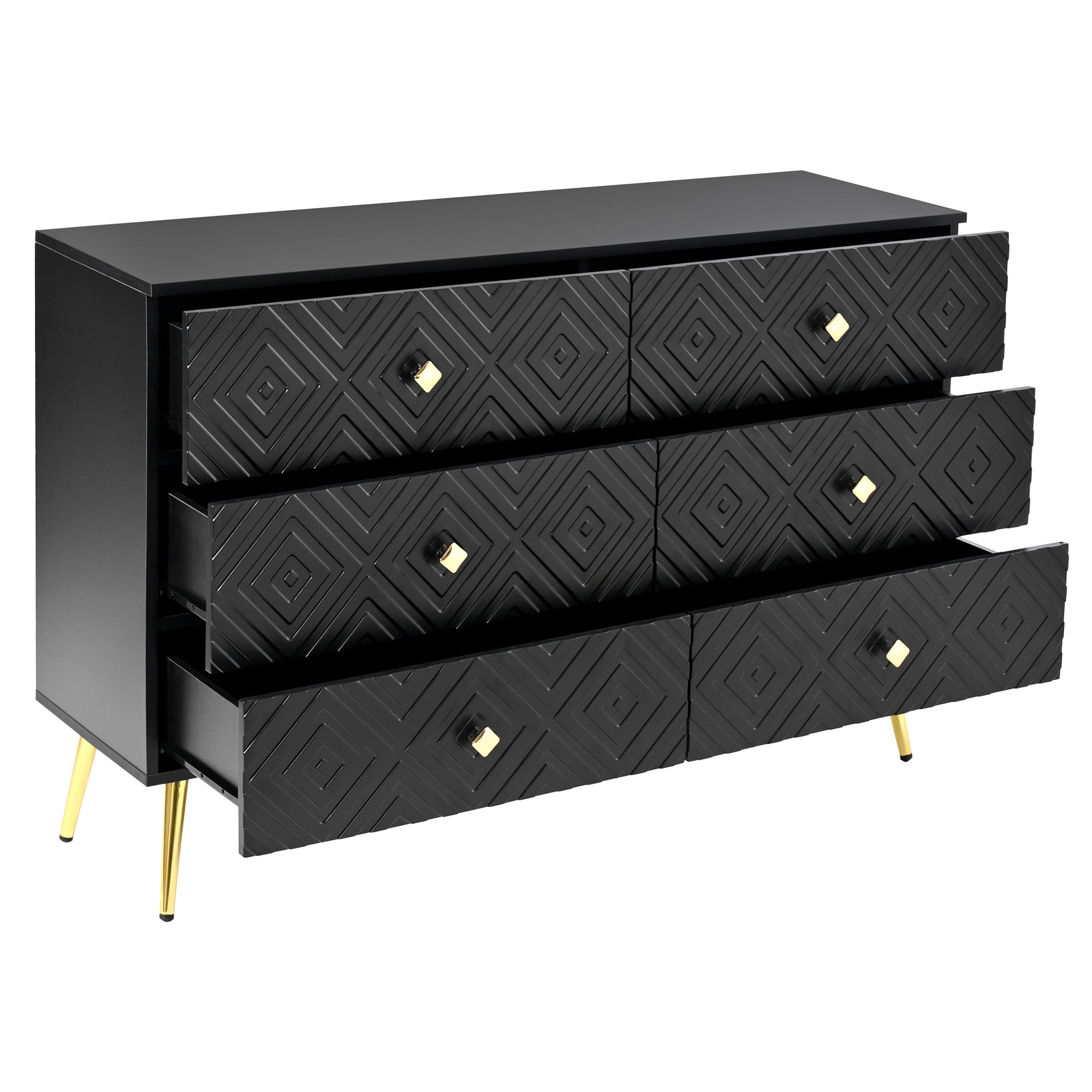 Logidon Ladekast 6 lades zwart goud moderne stijl 120x40x80 cm
