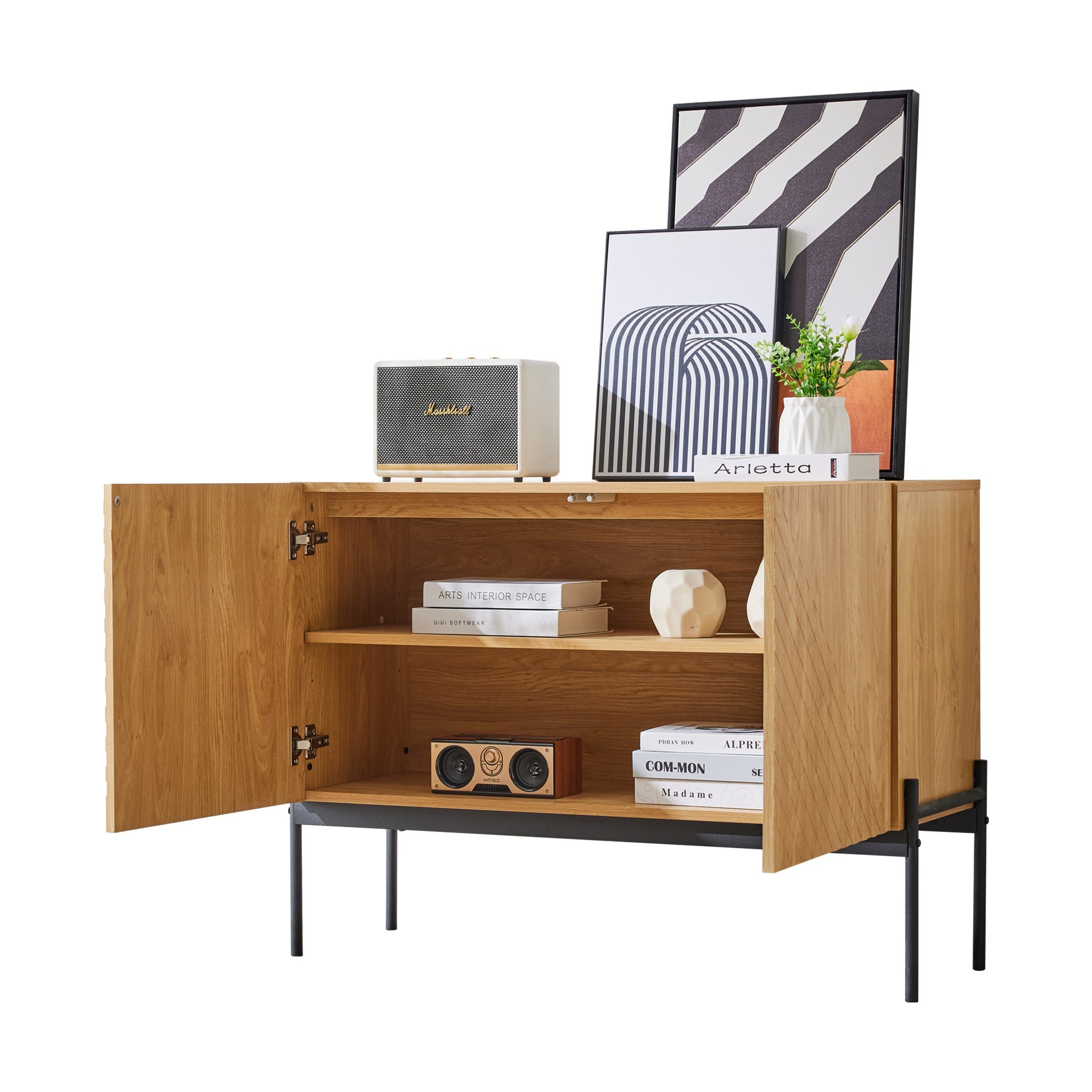 Logidon dressoir naturel, 2 deuren, metalen poten, H75 B100 D40