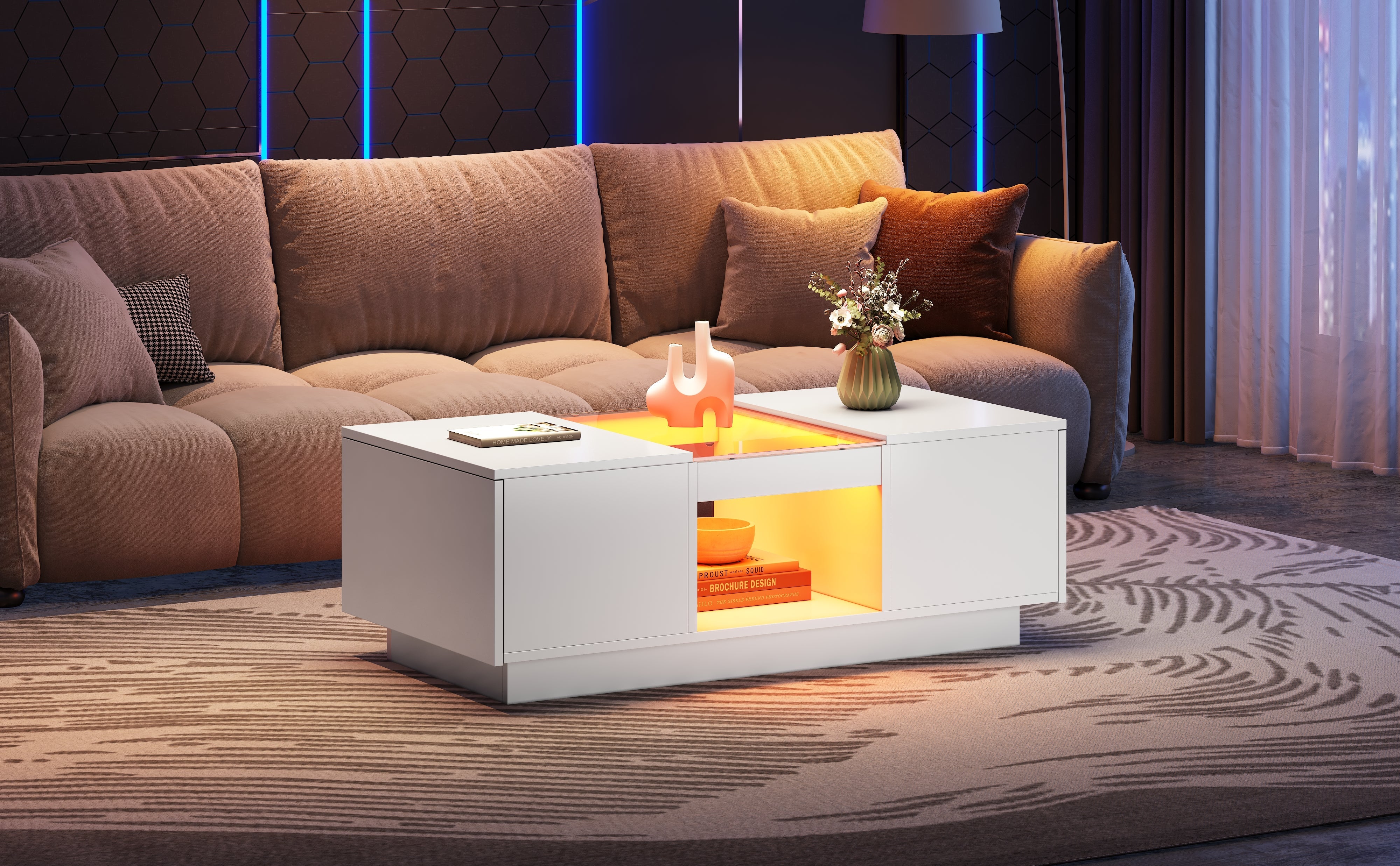 Logidon Witte Salontafel 100x50x35,5 cm Met Glazen Paneel LED