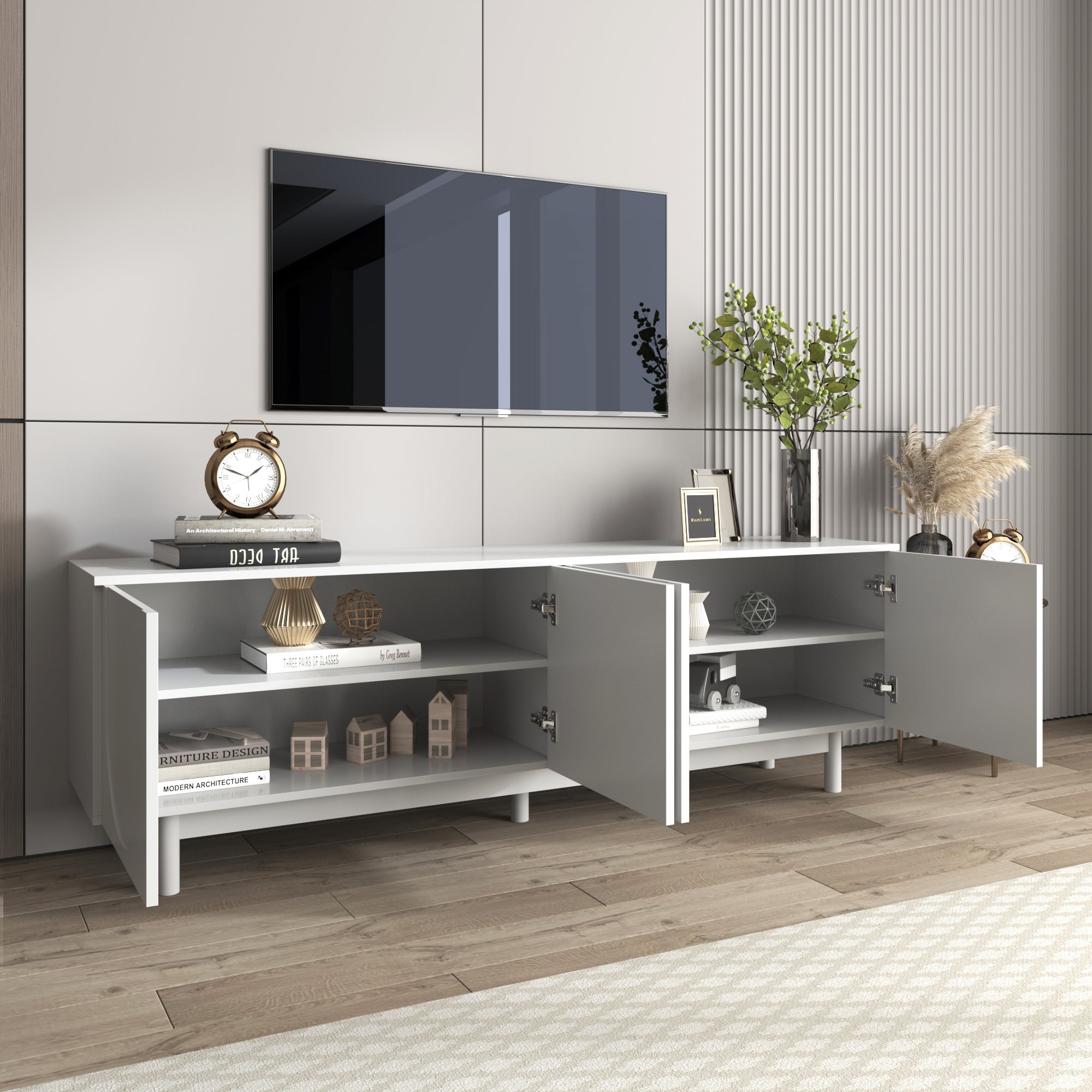 Logidon Lightweight lowboard TV furniture in luxury style white 175 cm