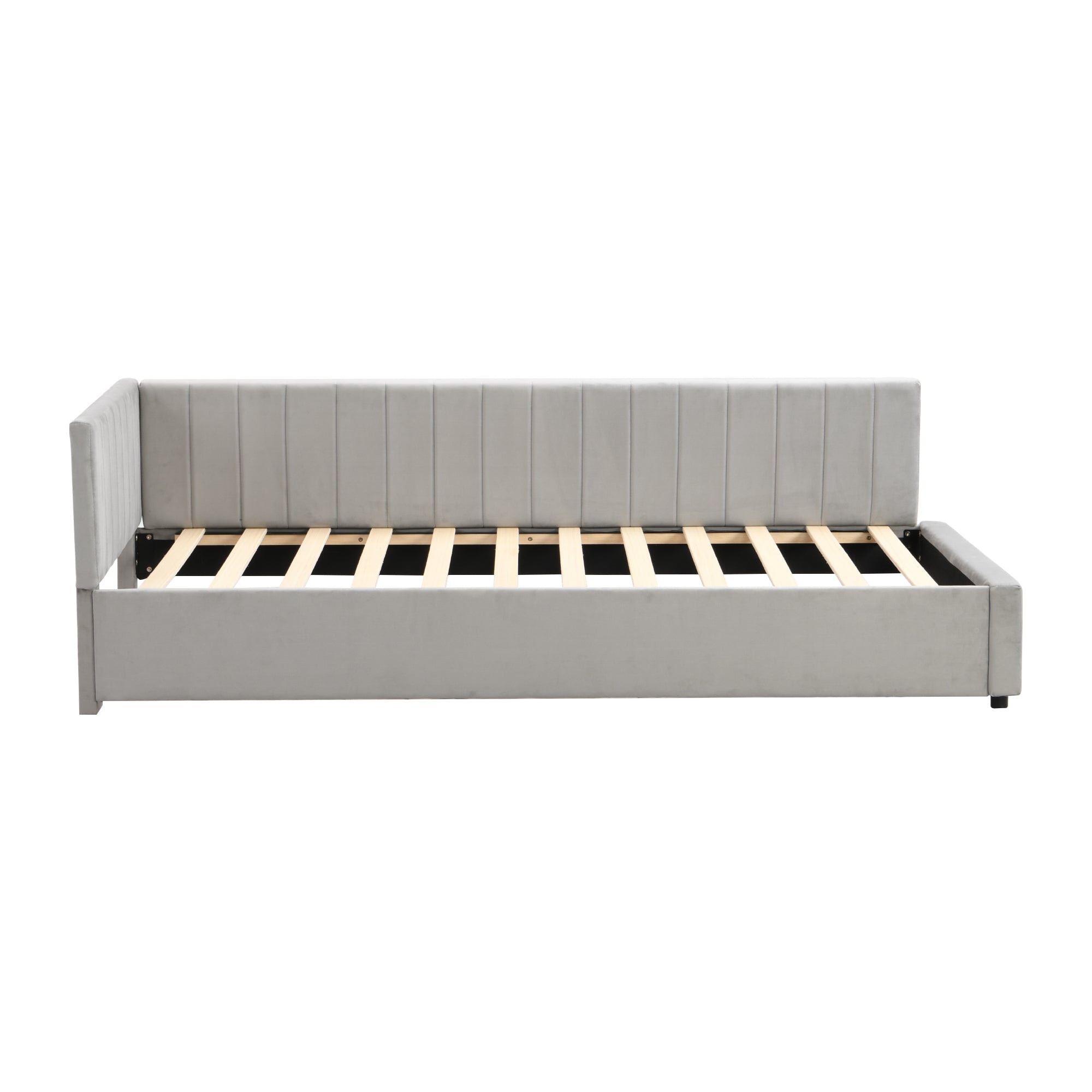 Logidon gestoffeerd bed 90x200 grijs met lattenbodem multifunctioneel bed