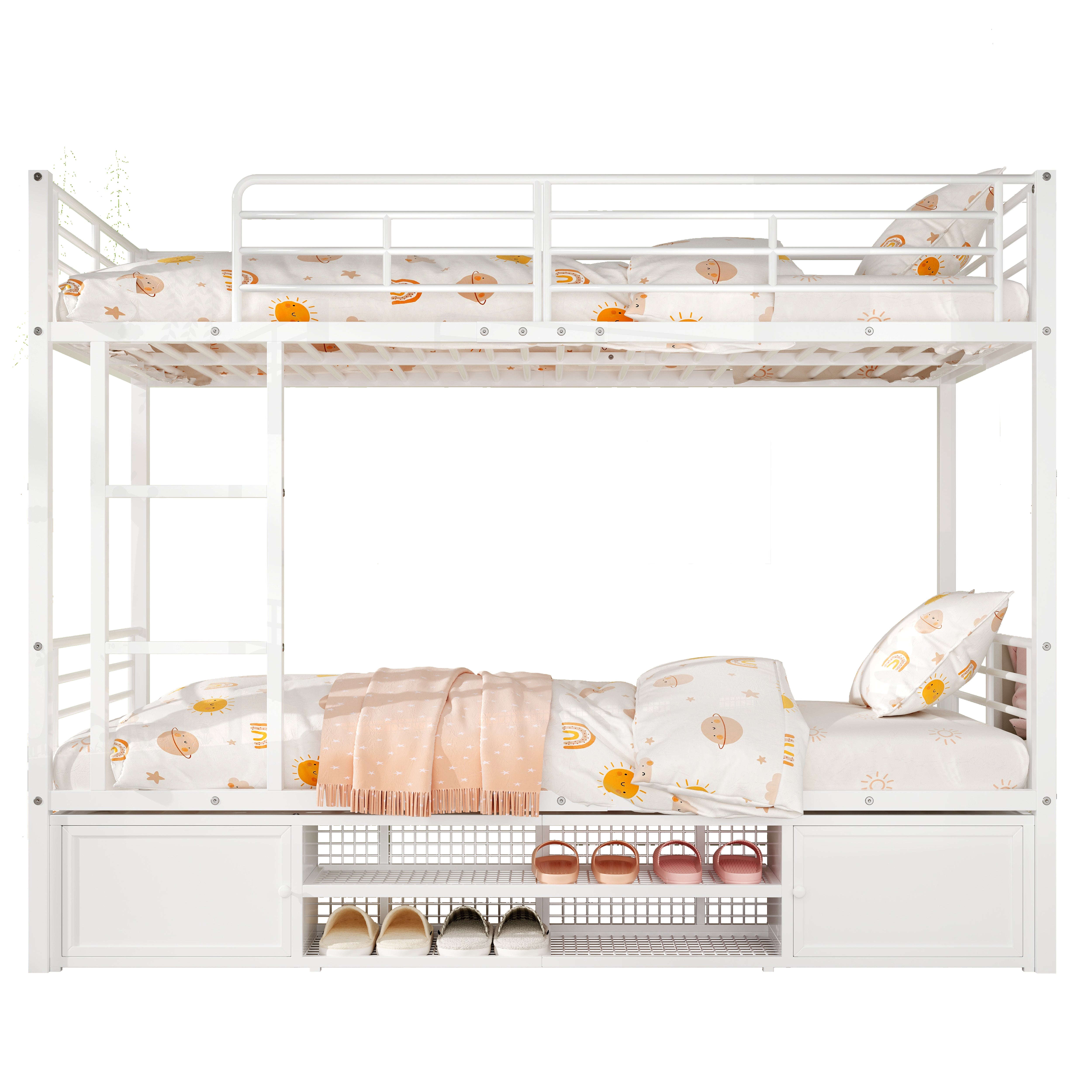Logidon IJzeren Framebed Stapelbed Met Schoenenkast Wit 90x200 cm
