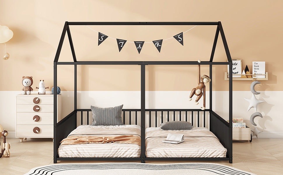Logidon Metalen Bed Kinderbed 90x200 cm Zwart met Reling