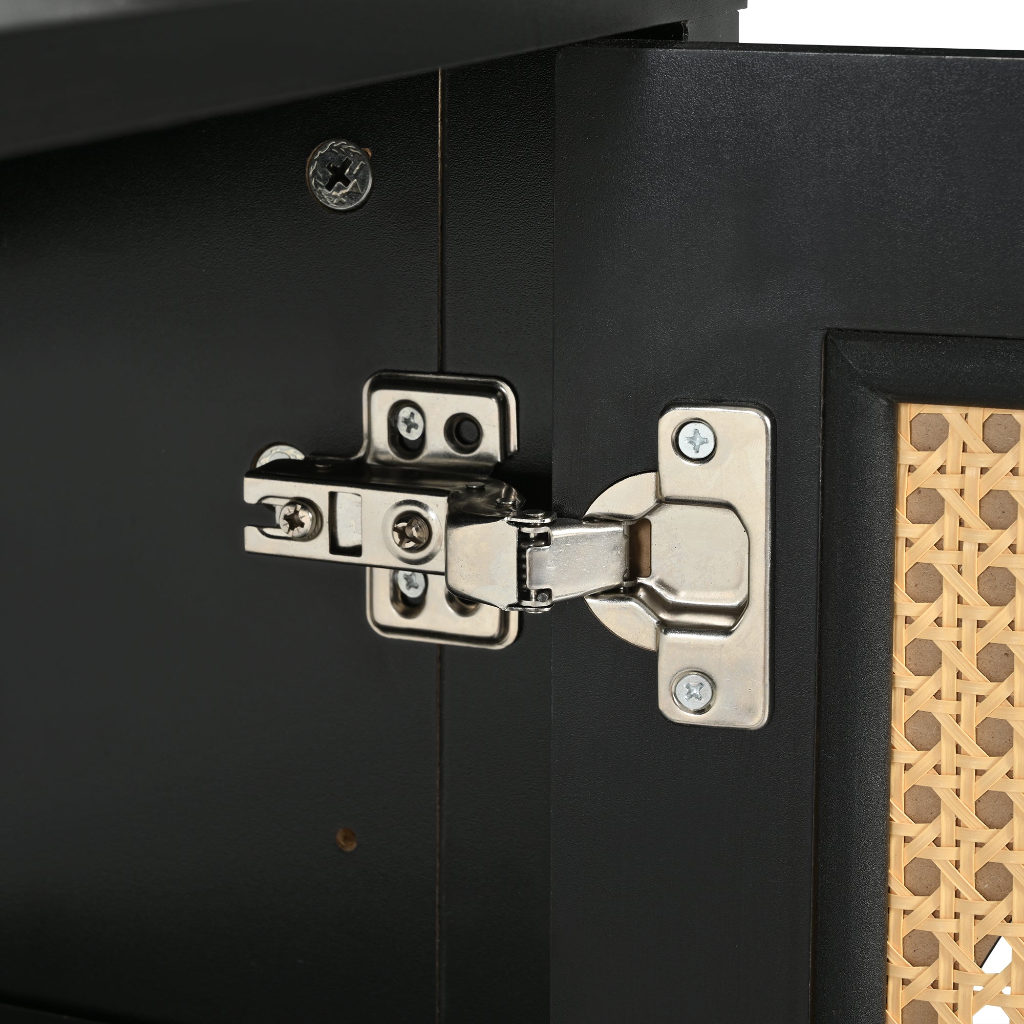 Logidon Dressoir Zwart Met Rotan Deuren Modern Buffet 145x40x80