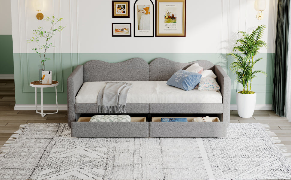Logidon gestoffeerd bed 90x200 grijze slaapbank met 2 lades