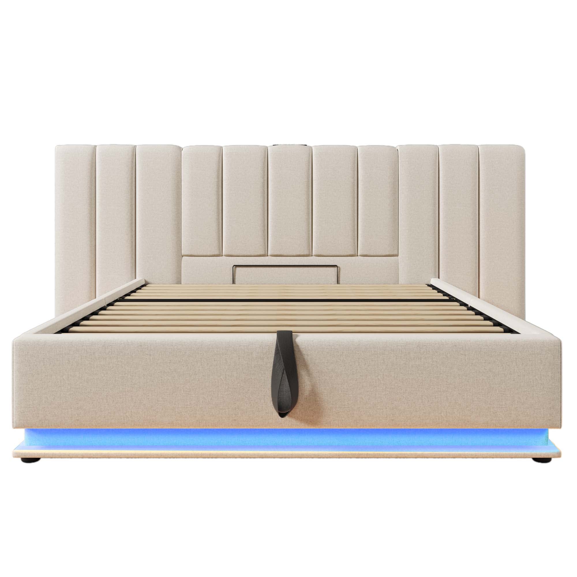 Logidon gestoffeerd bed 180x200 opbergruimte met LED USB oplaadfunctie beige