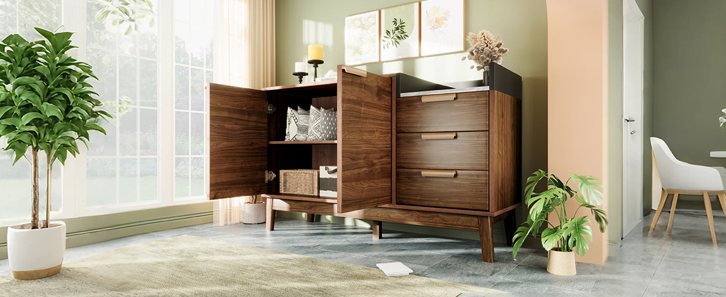 Logidon woonkamer ladekast eiken decor marmerlook blad 3 lades