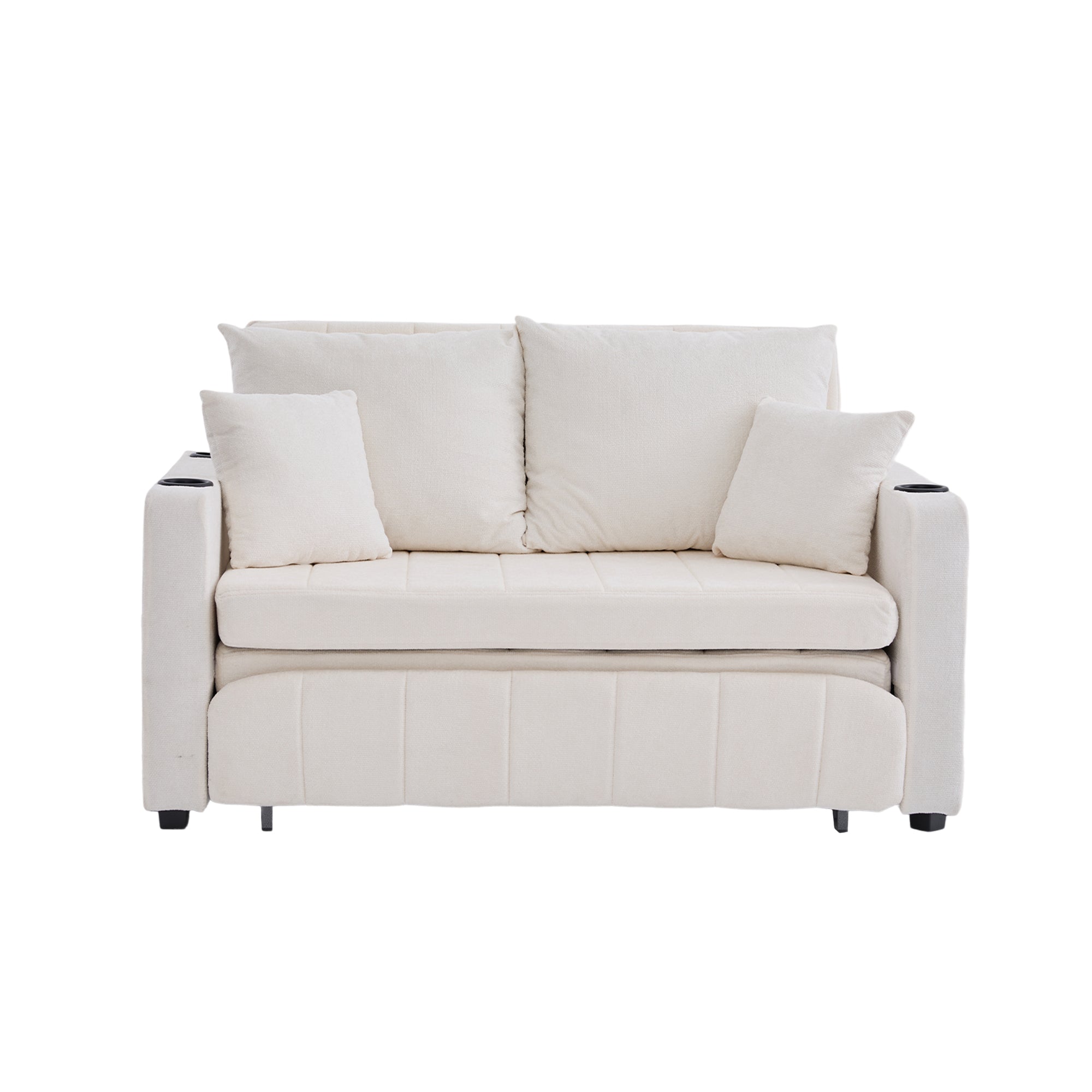 Logidon Beige Fluweel Multifunctionele Stoffen Bank Uitschuifbaar USB