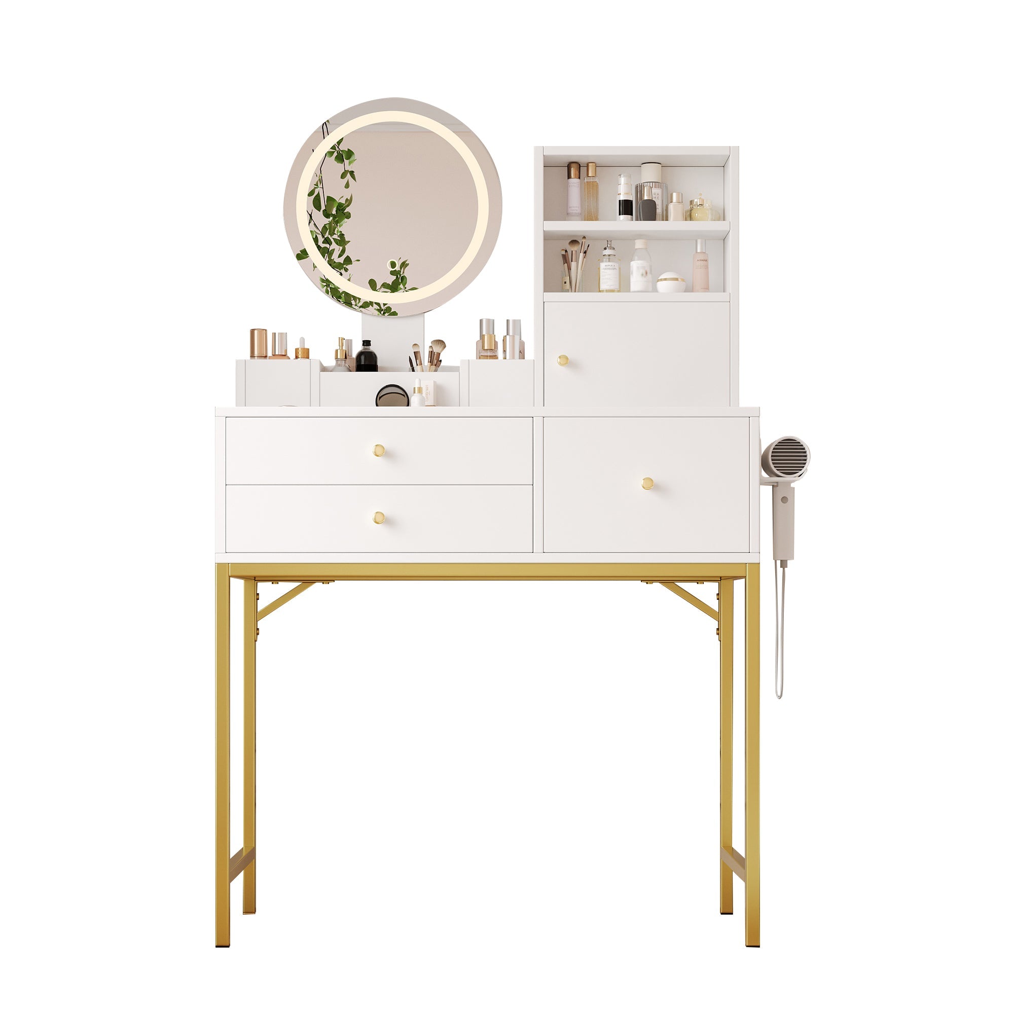 Logidon kaptafel met dimbare LED verlichting wit 80x40x134 cm