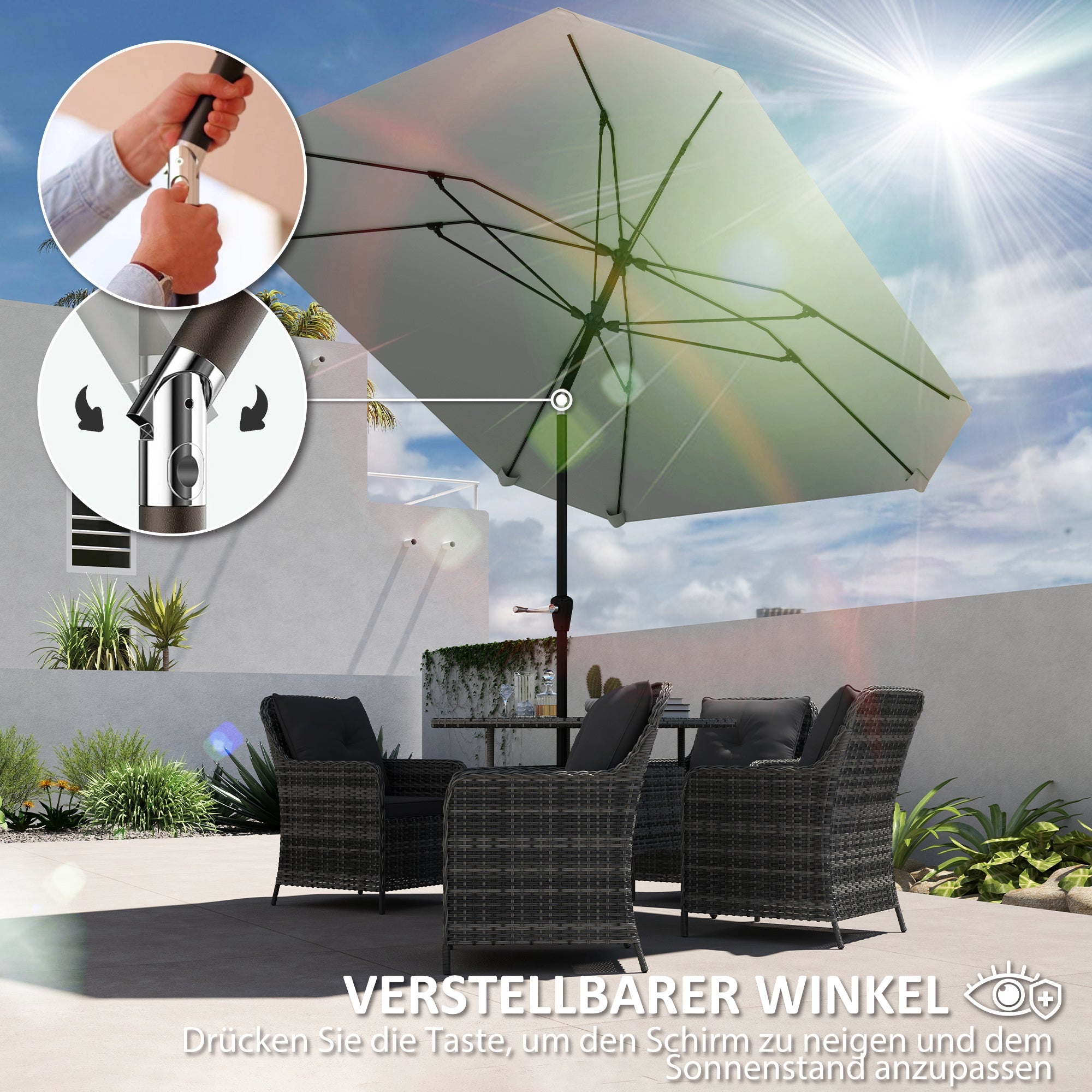 Logidon parasol Ø233 cm vouwfunctie achthoekig donkergrijs